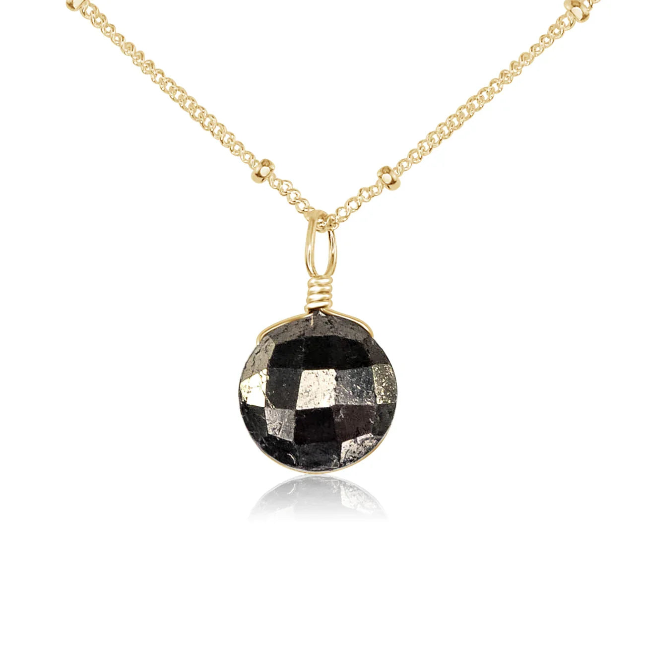 Faceted Pyrite Crystal Circle Pendant Necklace