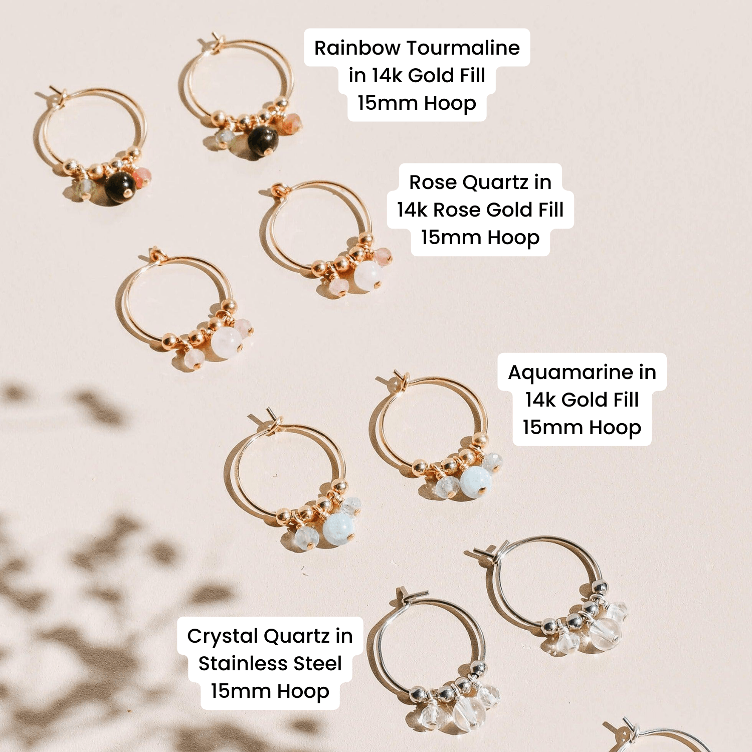 Custom Gemstone Bead Drop Hoop Earrings