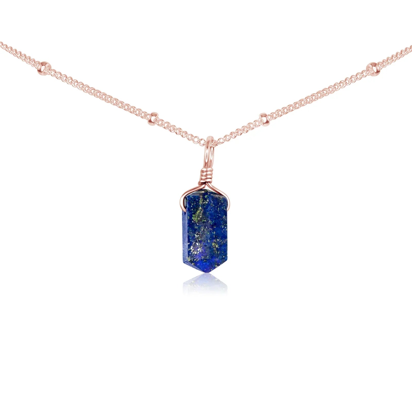 Lapis Lazuli Mini Double Terminated Crystal Point Pendant Choker Necklace