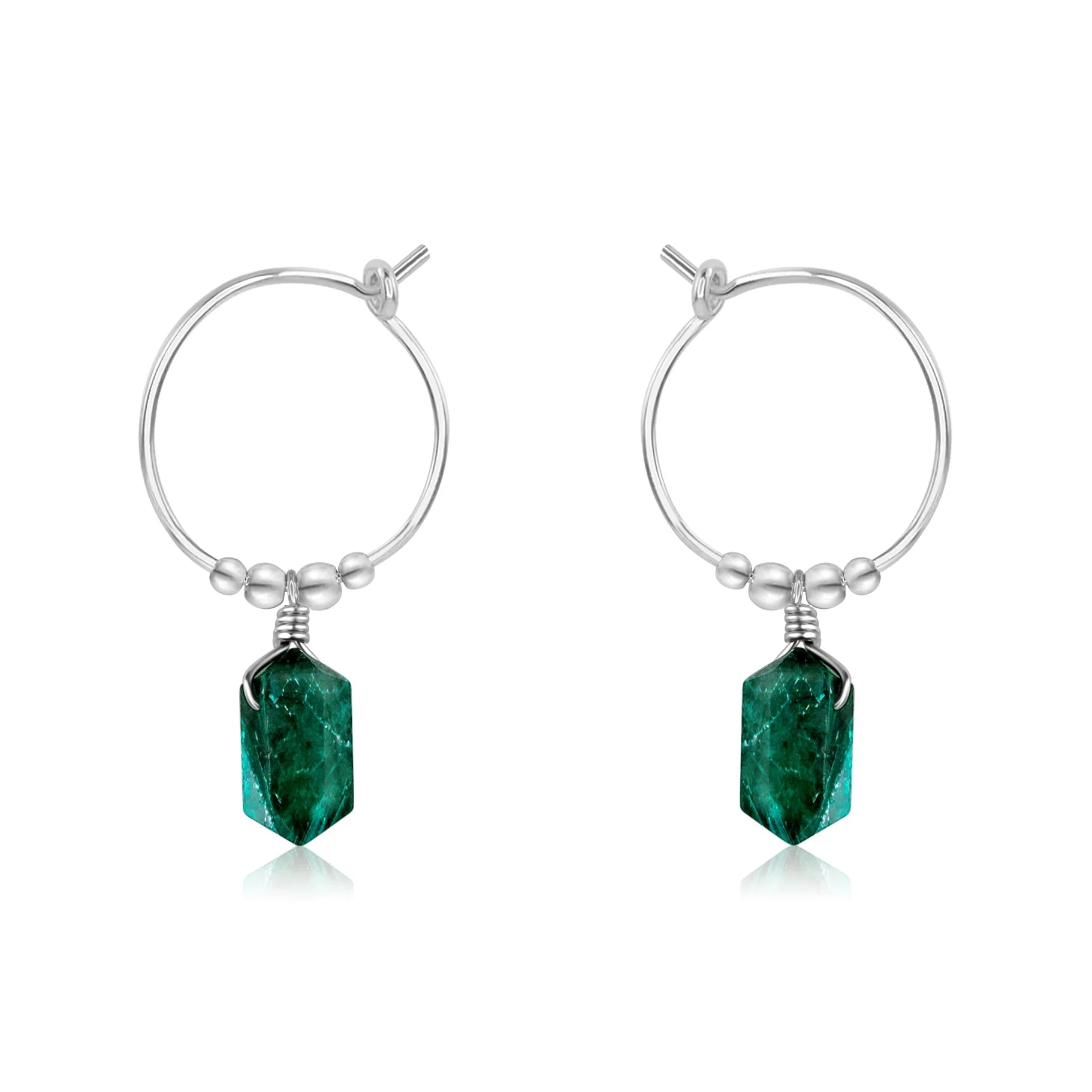 Double Terminated Emerald Mini Crystal Point Dangle Hoop Earrings