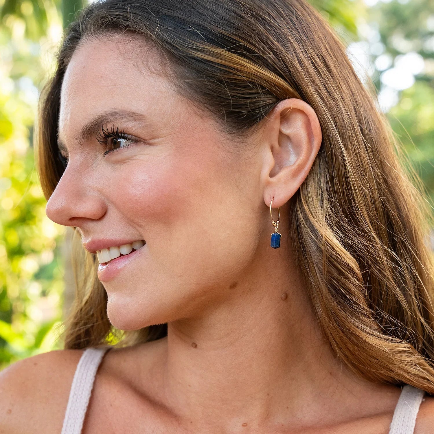 Double Terminated Lapis Lazuli Mini Crystal Point Dangle Hoop Earrings