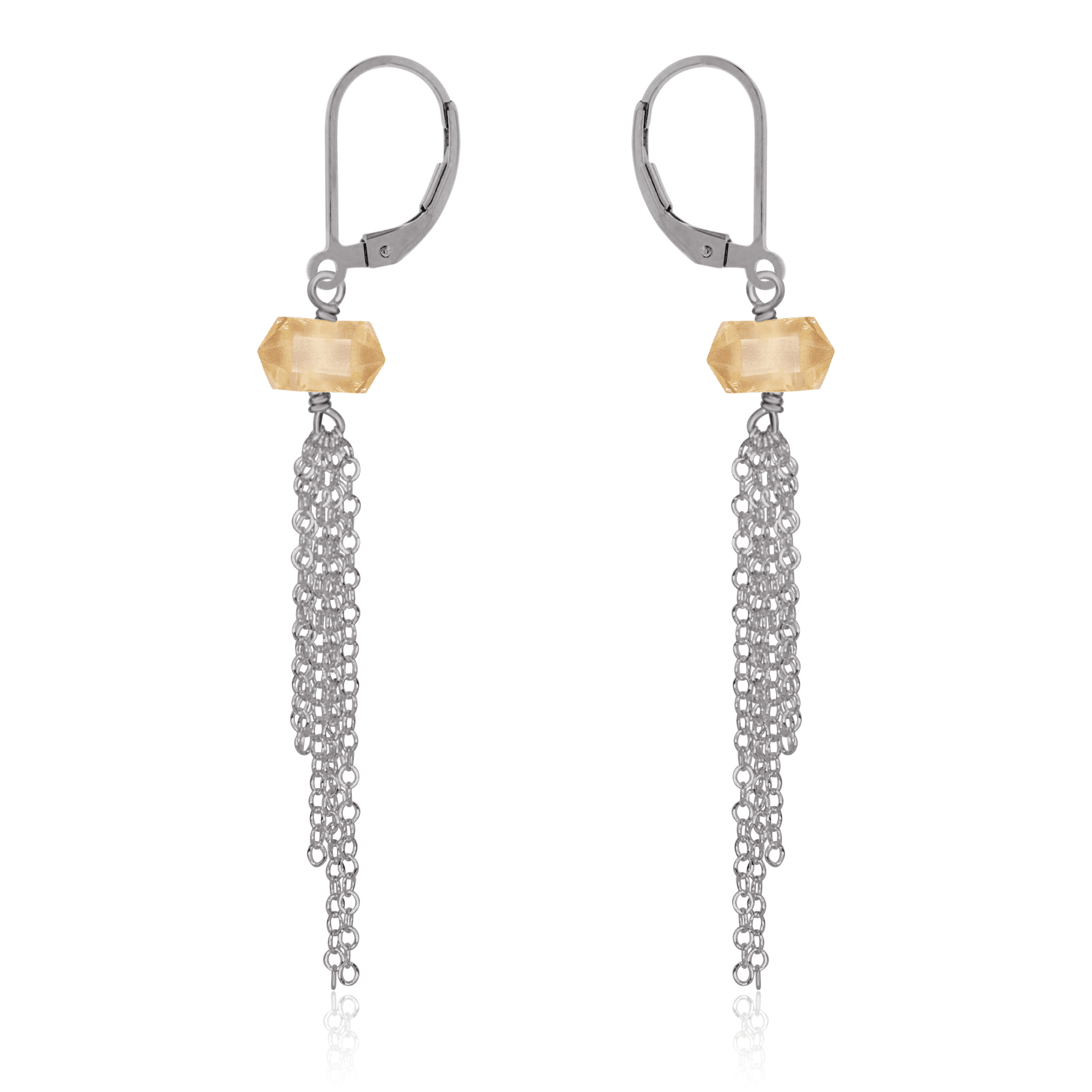 Citrine Double Terminated Crystal Point Tassel Earrings - Citrine Double Terminated Crystal Point Tassel Earrings - Stainless Steel - Luna Tide Handmade Crystal Jewellery