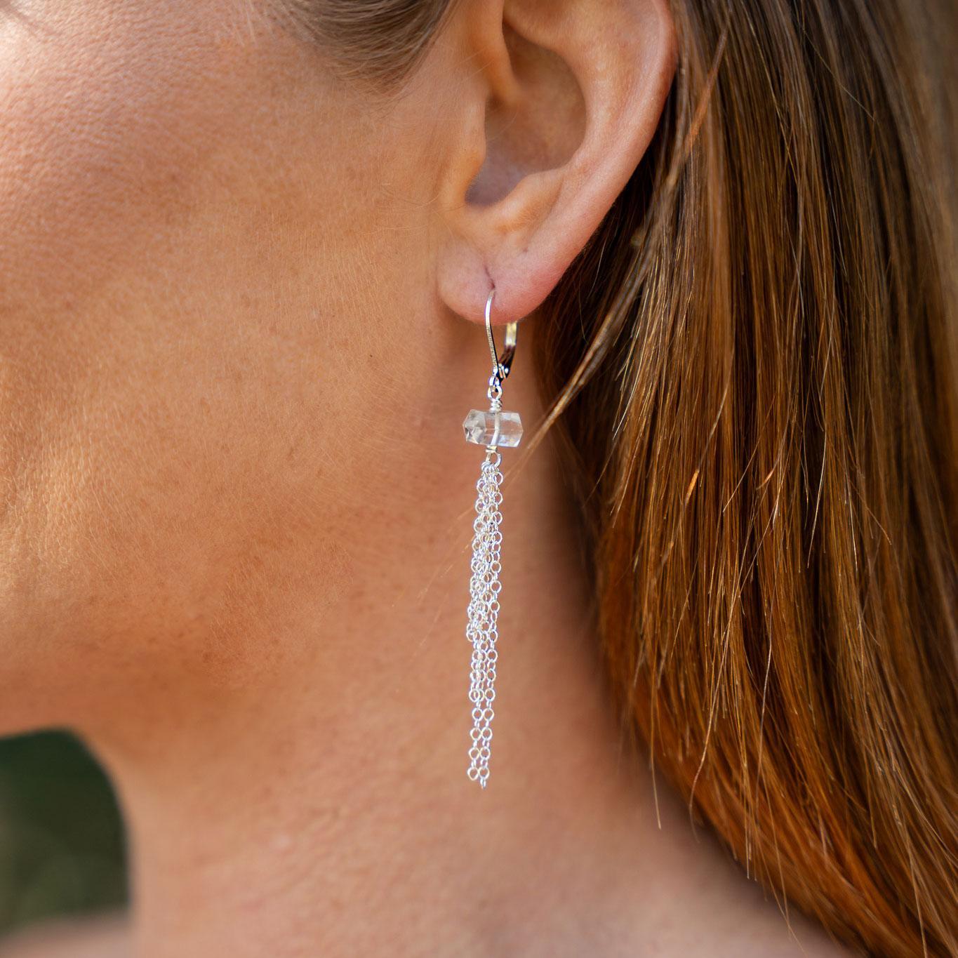 Crystal Quartz Double Terminated Crystal Point Tassel Earrings - Crystal Quartz Double Terminated Crystal Point Tassel Earrings - Sterling Silver - Luna Tide Handmade Crystal Jewellery