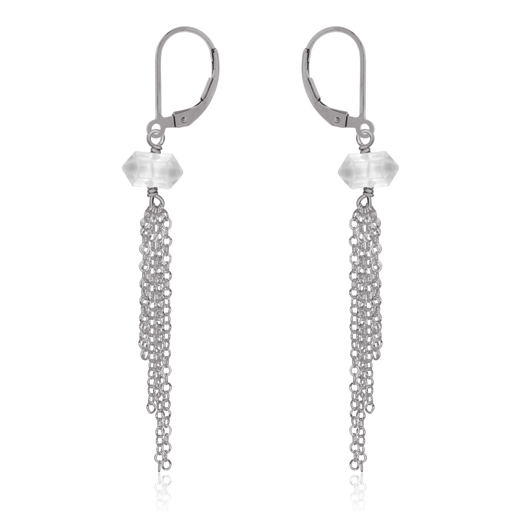 Crystal Quartz Double Terminated Crystal Point Tassel Earrings - Crystal Quartz Double Terminated Crystal Point Tassel Earrings - Stainless Steel - Luna Tide Handmade Crystal Jewellery