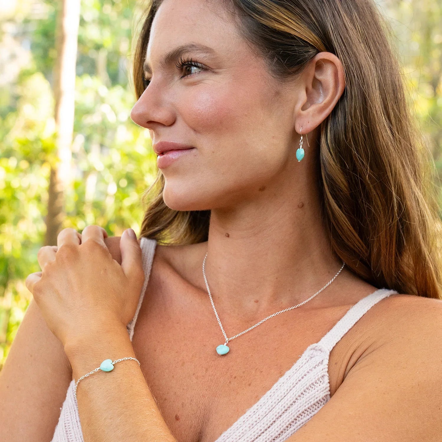 Turquoise Crystal Heart Pendant Necklace