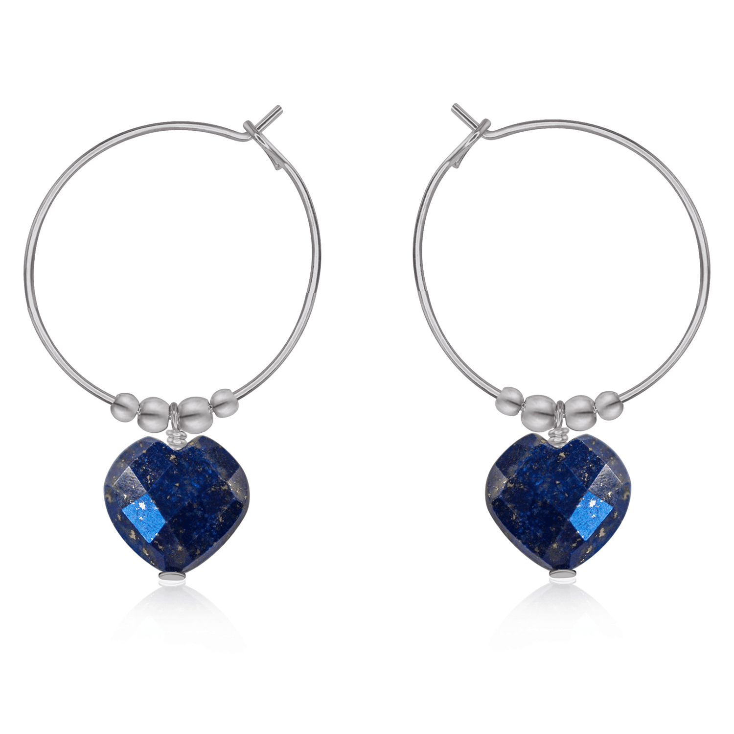 Lapis Lazuli Crystal Heart Dangle Hoop Earrings - Lapis Lazuli Crystal Heart Dangle Hoop Earrings - Stainless Steel - Luna Tide Handmade Crystal Jewellery