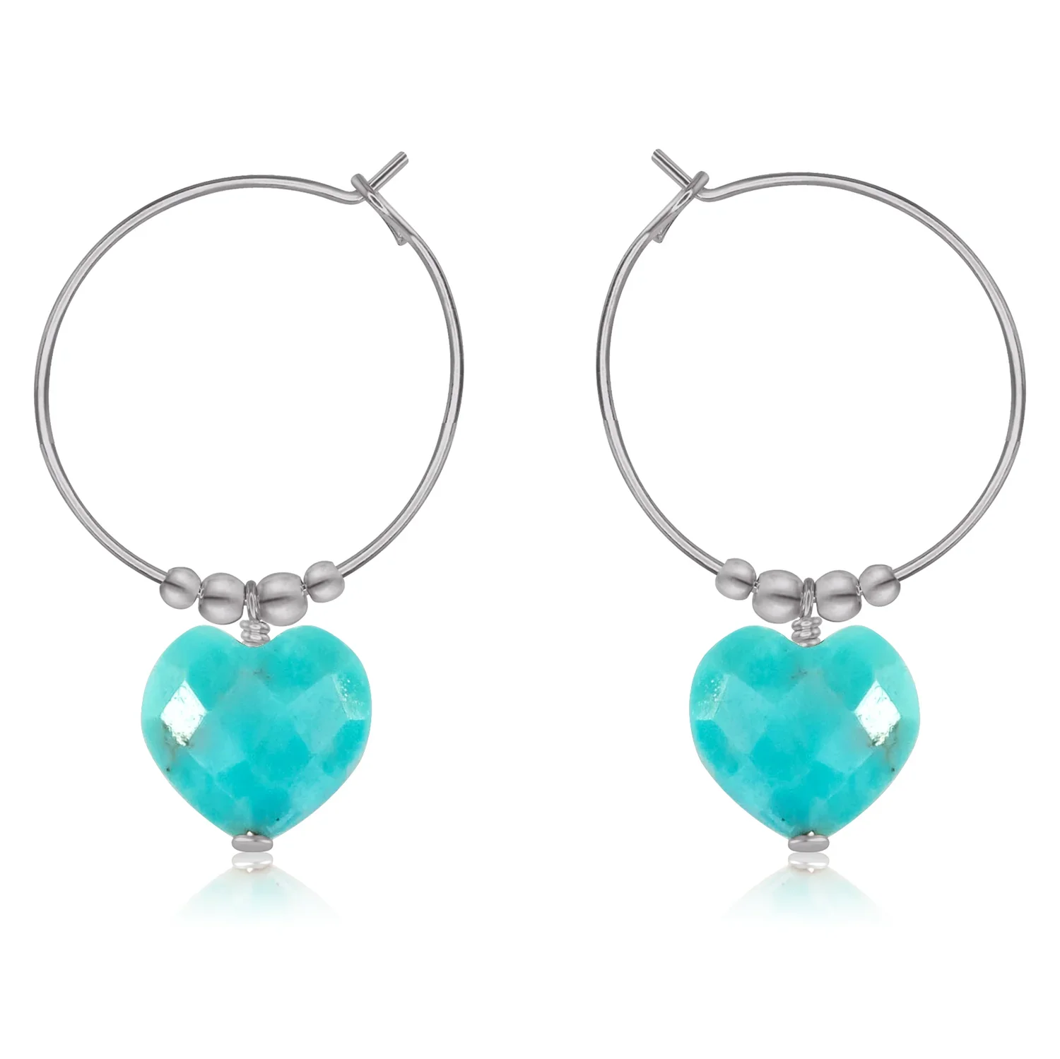 Turquoise Crystal Heart Dangle Hoop Earrings