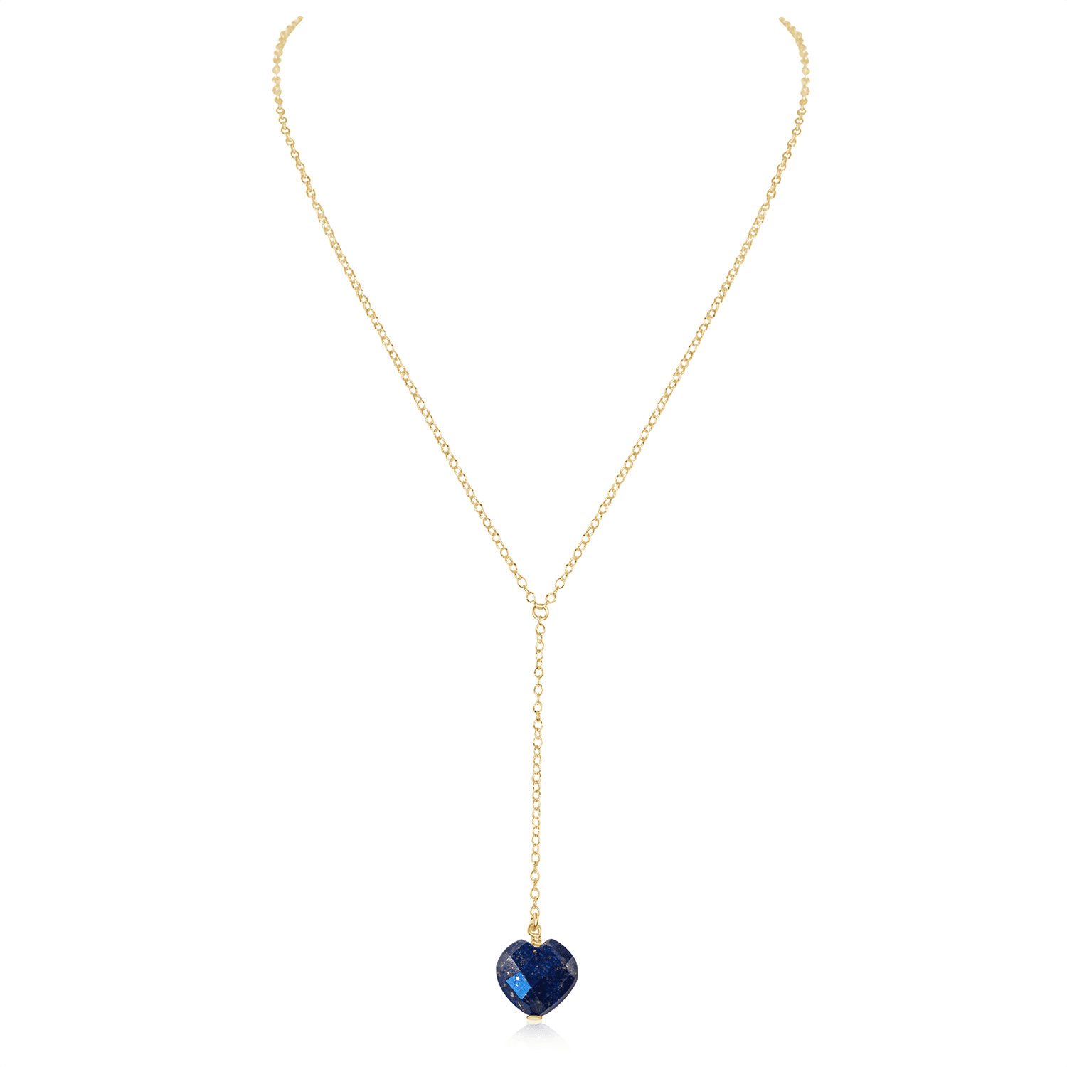 Lapis Lazuli Crystal Heart Lariat Necklace - Lapis Lazuli Crystal Heart Lariat Necklace - 14k Gold Fill - Luna Tide Handmade Crystal Jewellery