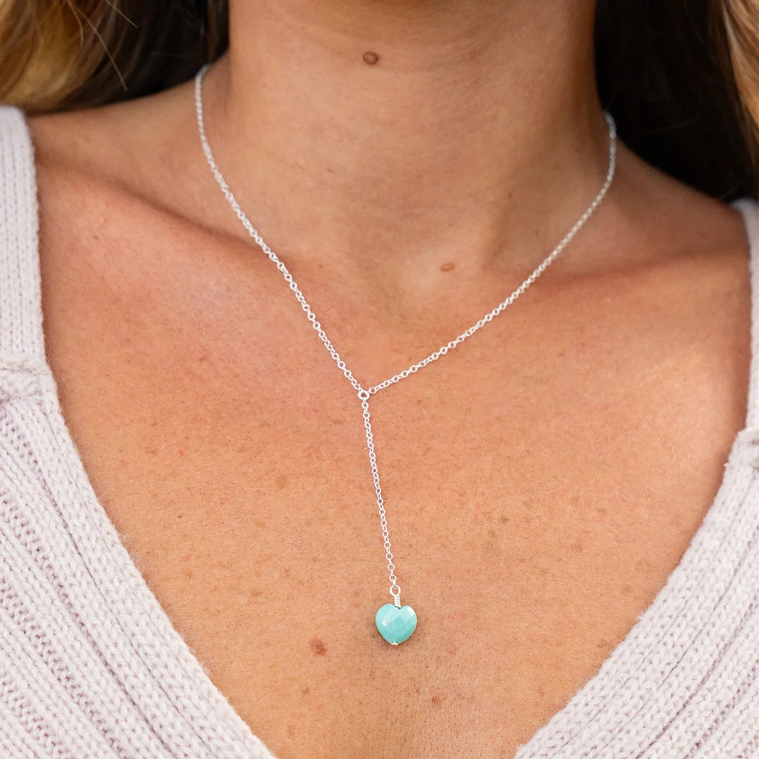 Turquoise Crystal Heart Lariat Necklace