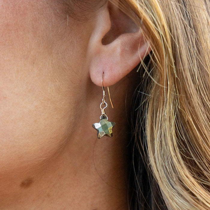 Little Pyrite Crystal Star Dangle Drop Earrings