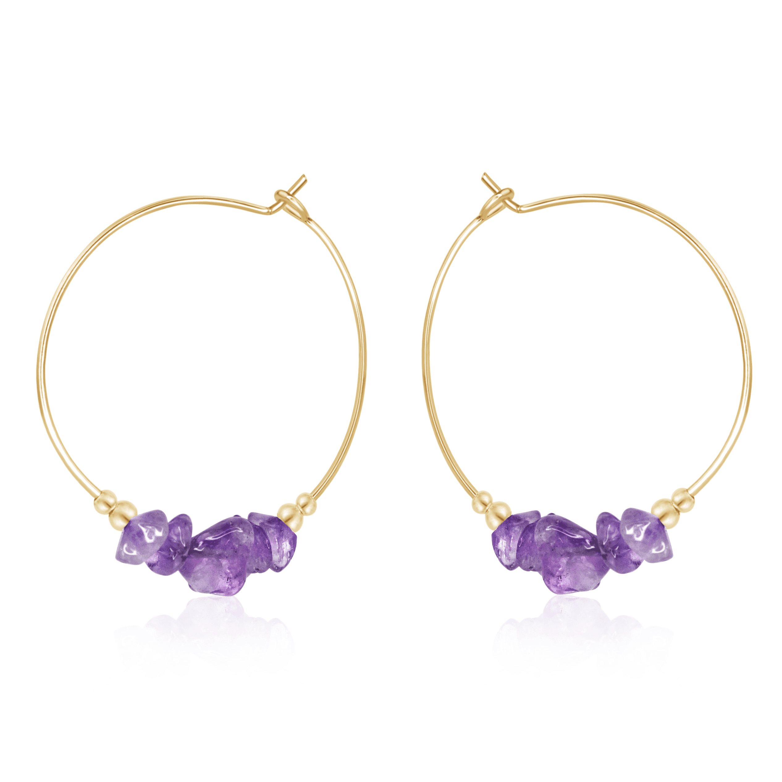 Amethyst Crystal Chip Large Hoop Earrings - Amethyst Crystal Chip Large Hoop Earrings - 14k Gold Fill - Luna Tide Handmade Crystal Jewellery