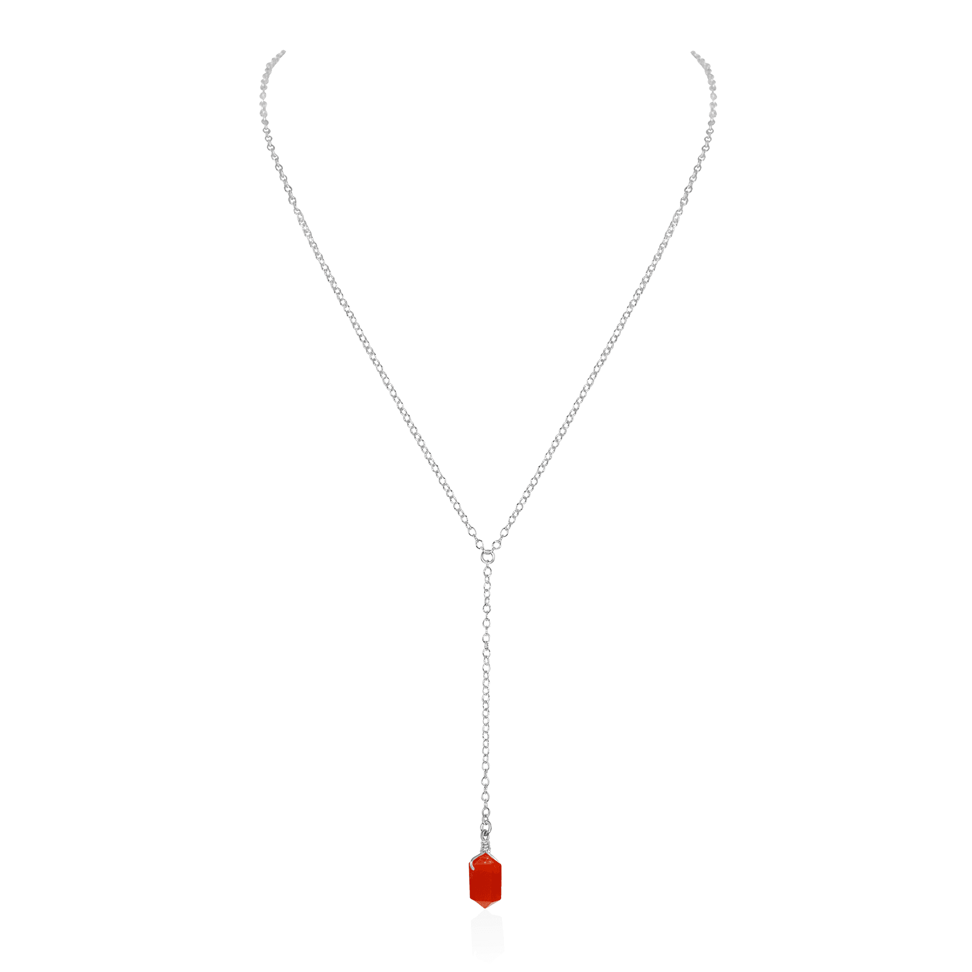 Carnelian Double Terminated Mini Crystal Point Lariat Necklace - Carnelian Double Terminated Mini Crystal Point Lariat Necklace - Sterling Silver - Luna Tide Handmade Crystal Jewellery