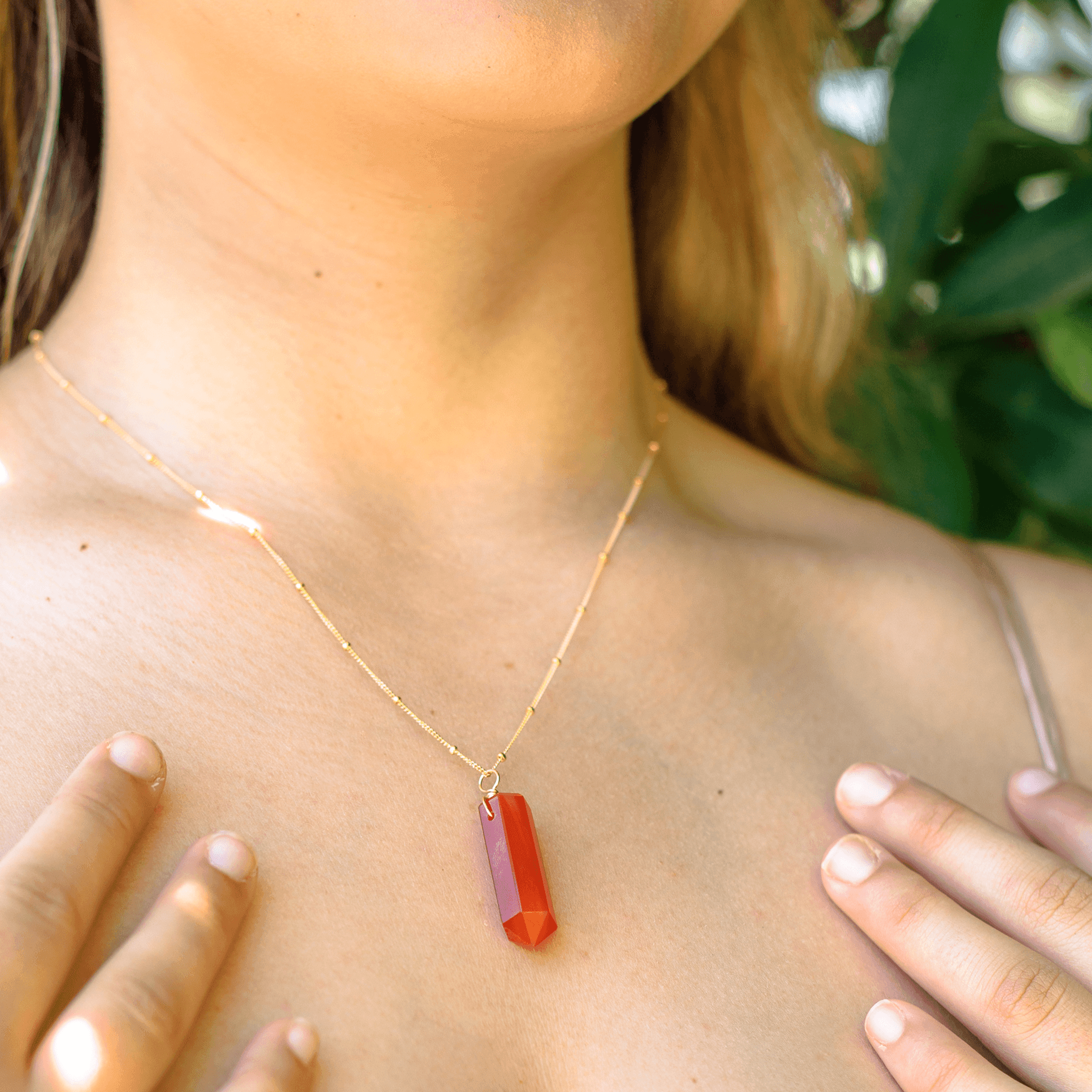 Carnelian Gemstone Generator Tower Point Pendant Necklace - Carnelian Gemstone Generator Tower Point Pendant Necklace - Sterling Silver / Satellite - Luna Tide Handmade Crystal Jewellery