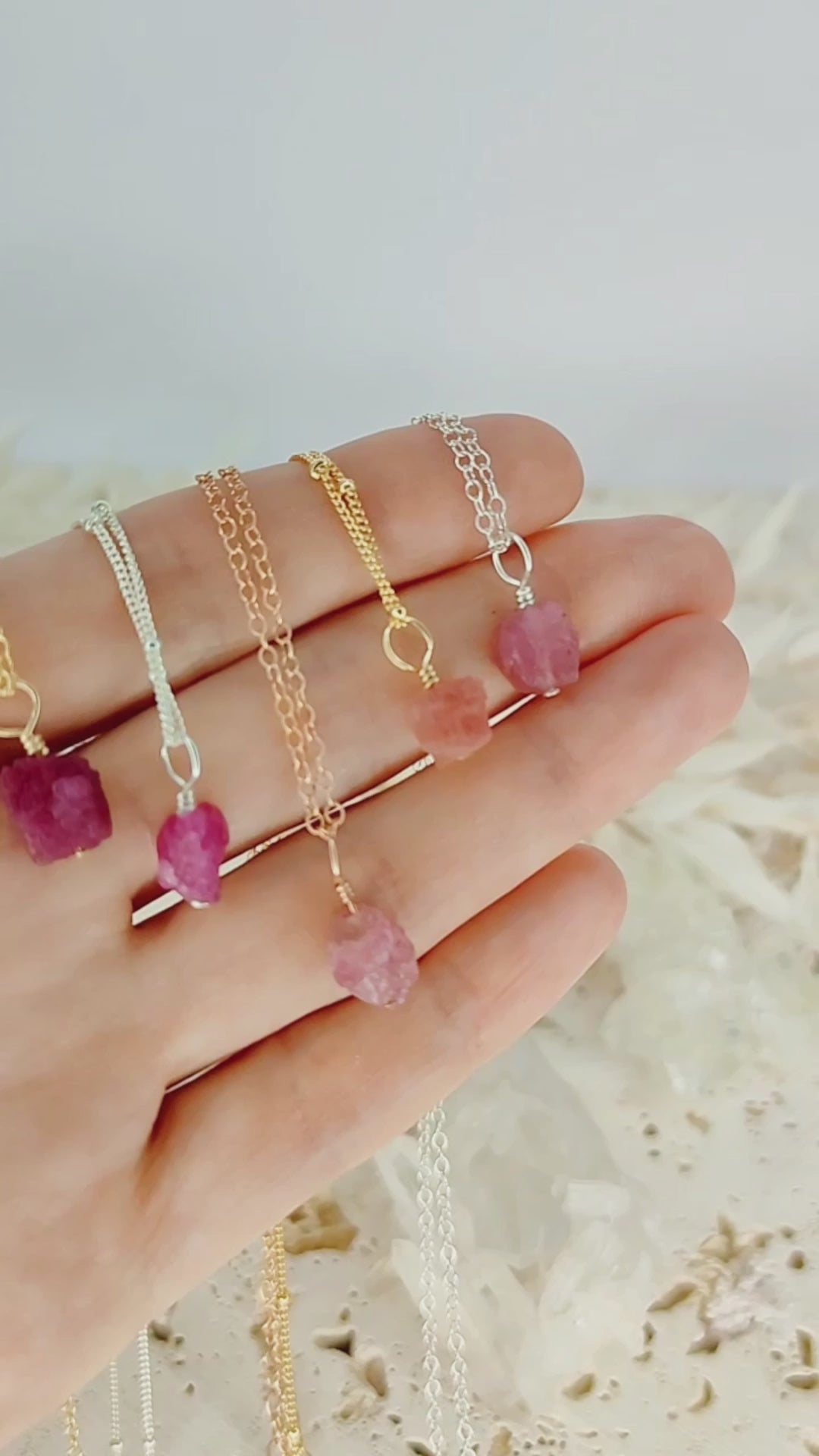 Tiny Raw Pink Tourmaline Pendant Necklace