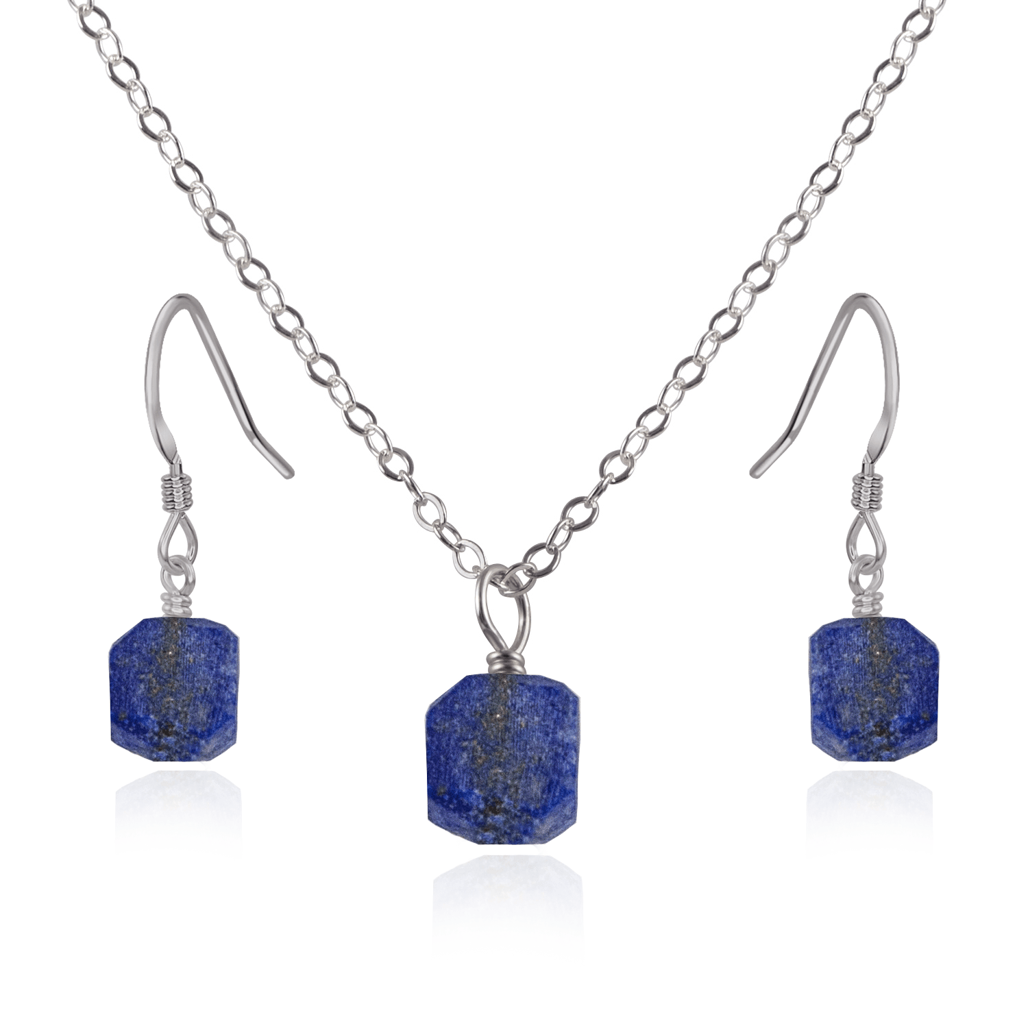 Raw Lapis Lazuli Crystal Jewellery Set - Raw Lapis Lazuli Crystal Jewellery Set - Stainless Steel / Cable / Necklace & Earrings - Luna Tide Handmade Crystal Jewellery