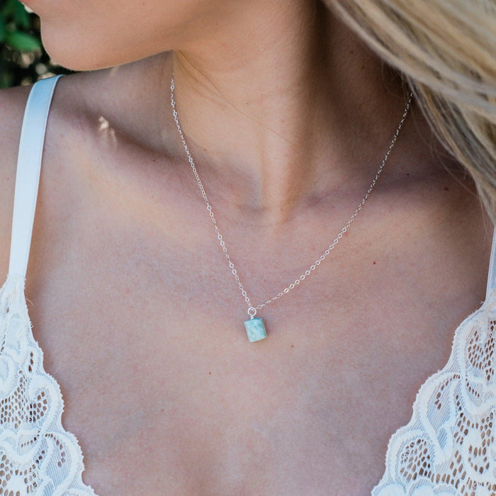 Raw Larimar Crystal Jewellery Set - Raw Larimar Crystal Jewellery Set - Sterling Silver / Cable / Necklace & Earrings & Bracelet - Luna Tide Handmade Crystal Jewellery