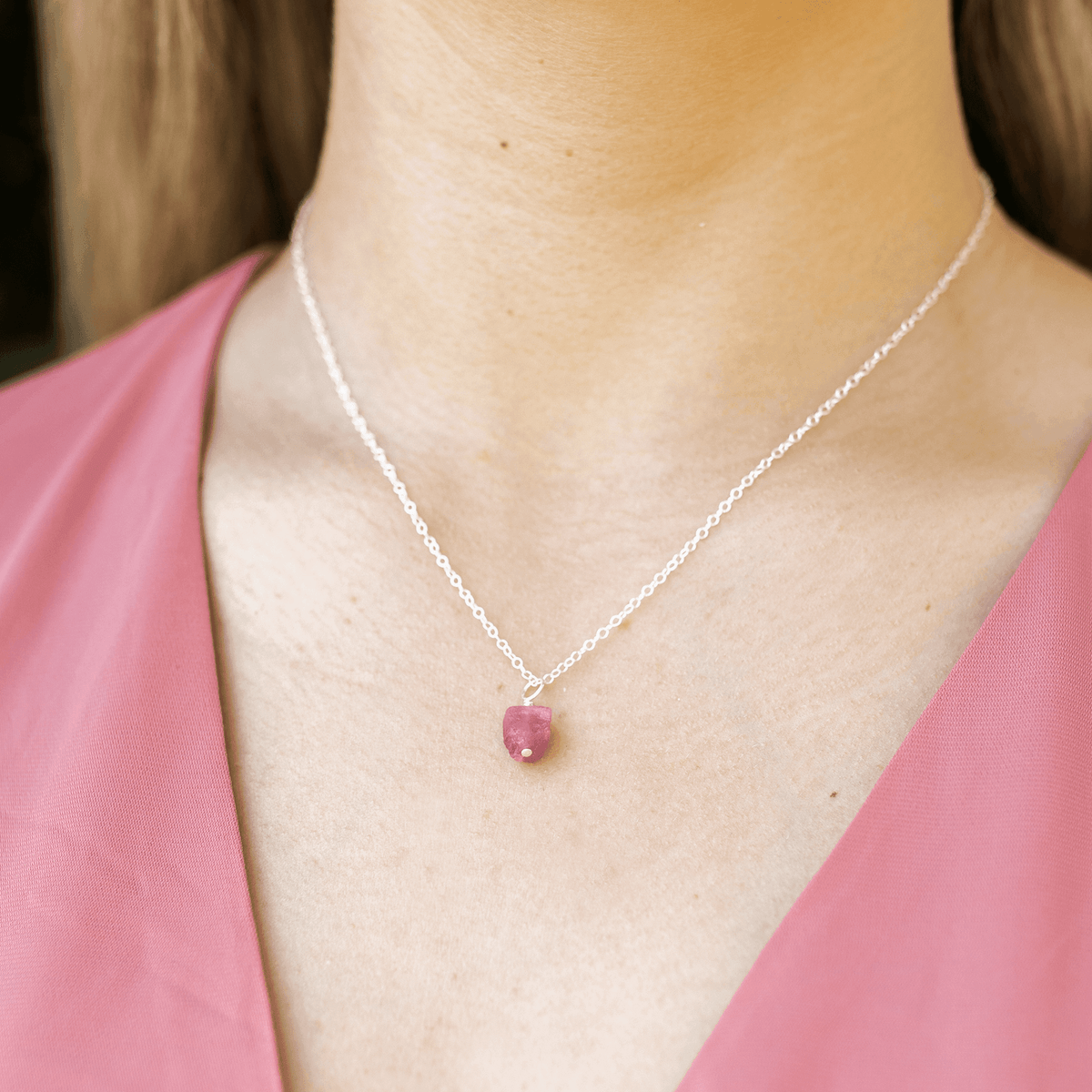 Raw Pink Tourmaline Crystal Jewellery Set - Raw Pink Tourmaline Crystal Jewellery Set - Sterling Silver / Cable / Necklace & Earrings & Bracelet - Luna Tide Handmade Crystal Jewellery