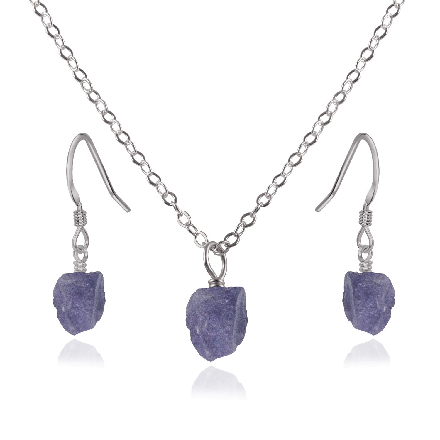 Raw Tanzanite Crystal Jewellery Set - Raw Tanzanite Crystal Jewellery Set - Stainless Steel / Cable / Necklace & Earrings - Luna Tide Handmade Crystal Jewellery