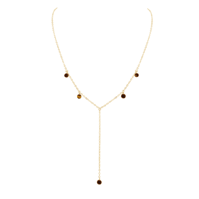 Tiger's Eye Crystal Boho Lariat Necklace - Tiger's Eye Crystal Boho Lariat Necklace - 14k Gold Fill - Luna Tide Handmade Crystal Jewellery