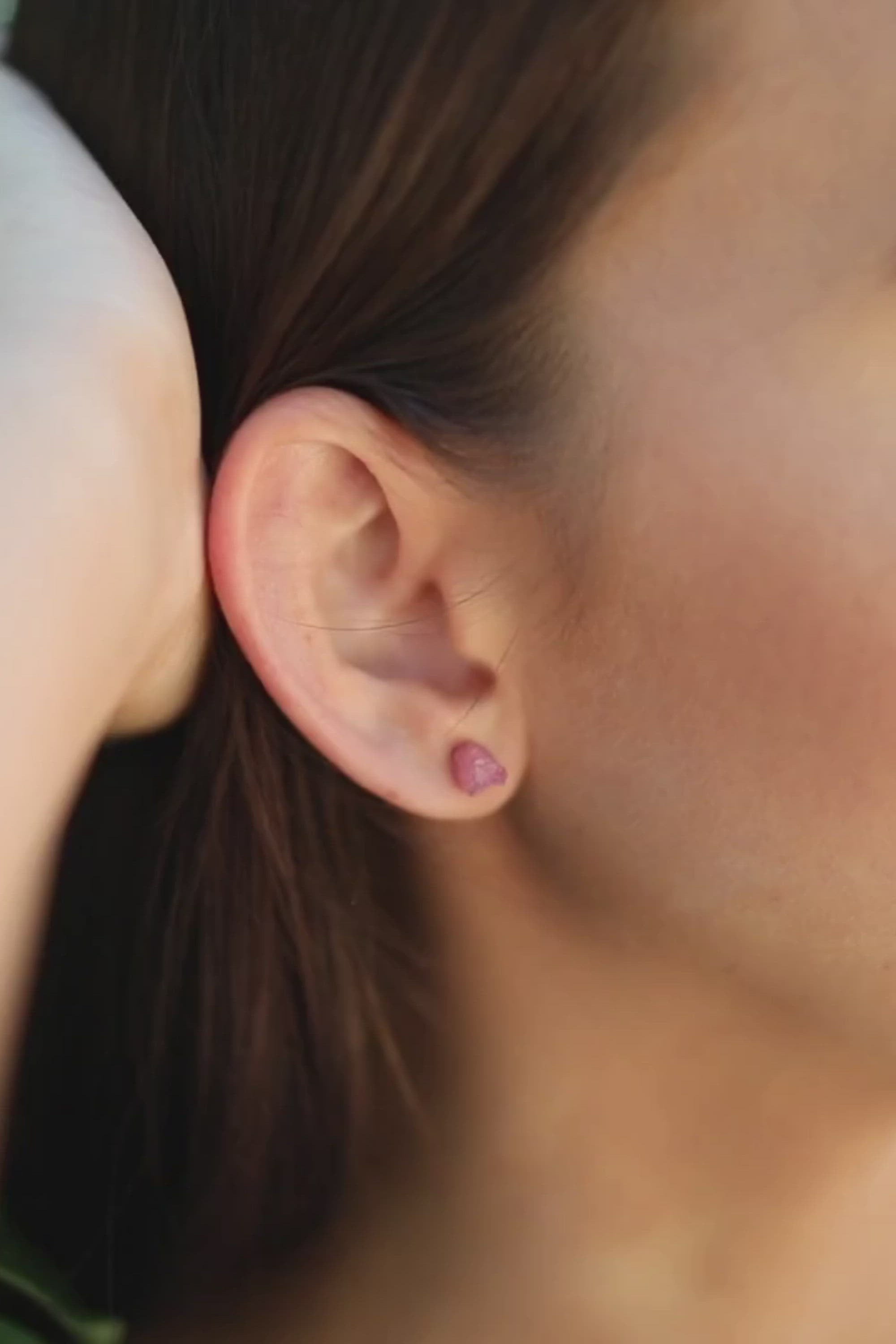 Pink Tourmaline Raw Crystal Stud Earrings
