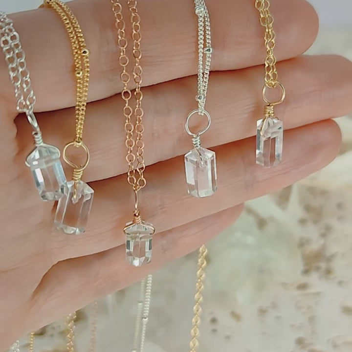 Mini Double Terminated Crystal Quartz Point Pendant Necklace