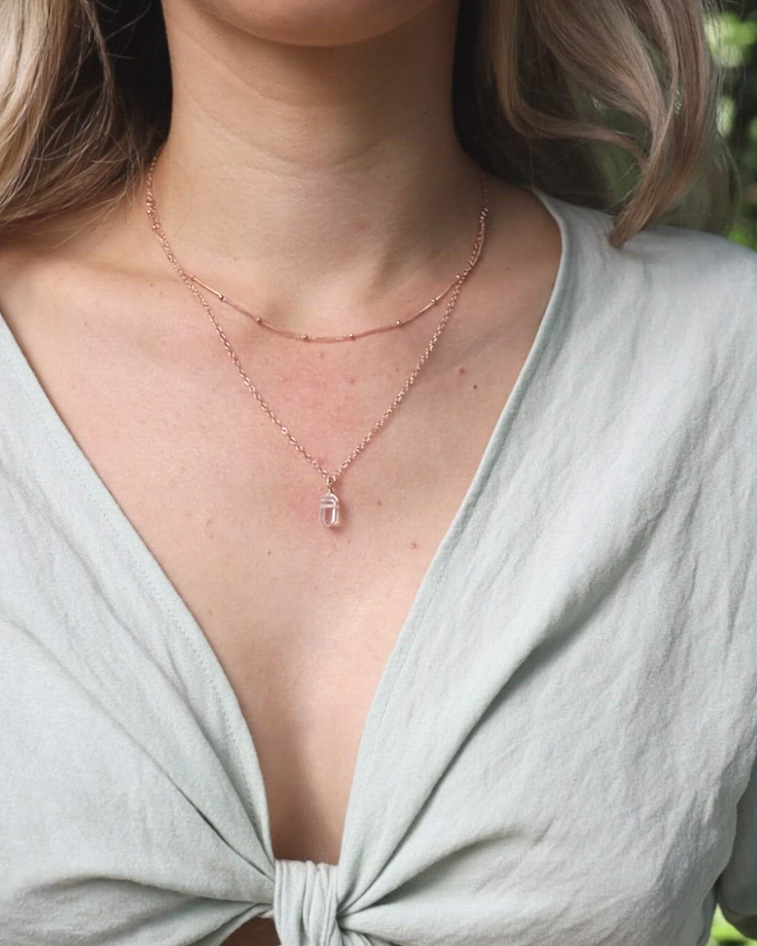 Crystal Quartz Double Terminated Crystal Chain Layered Choker Necklace