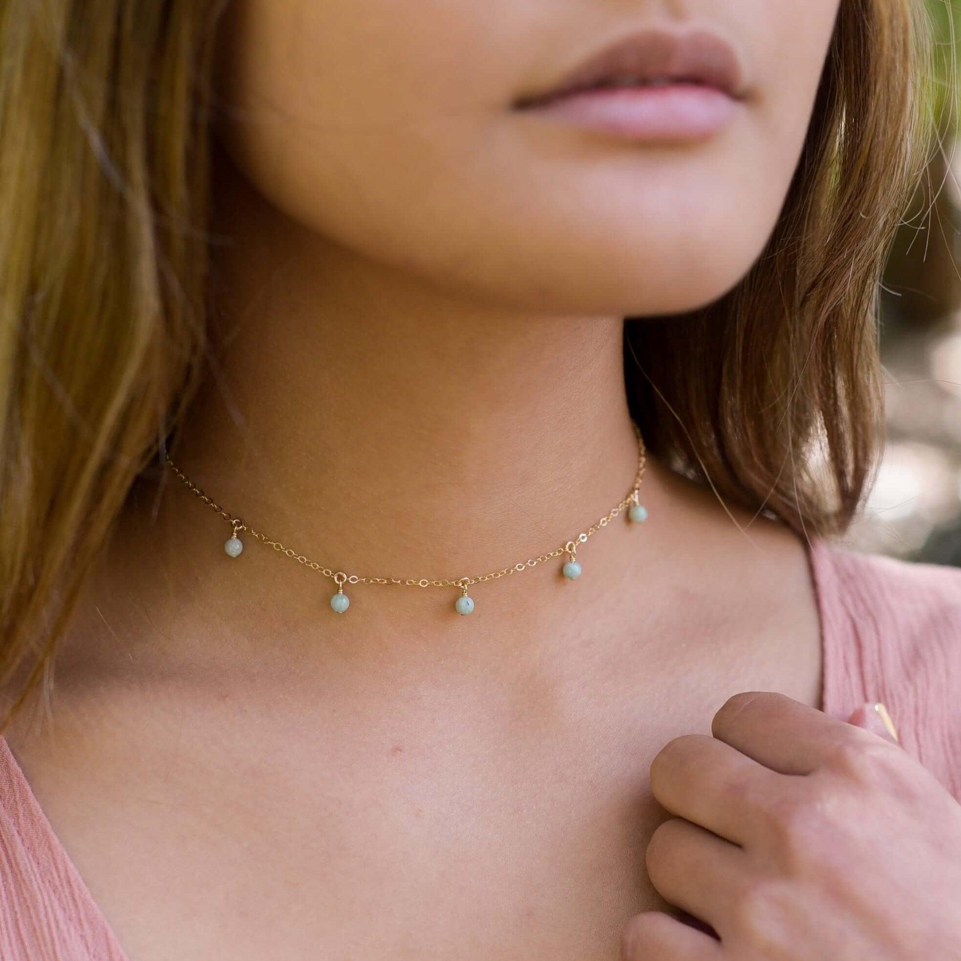 Amazonite Bead Drop Choker - Amazonite Bead Drop Choker - Sterling Silver - Luna Tide Handmade Crystal Jewellery