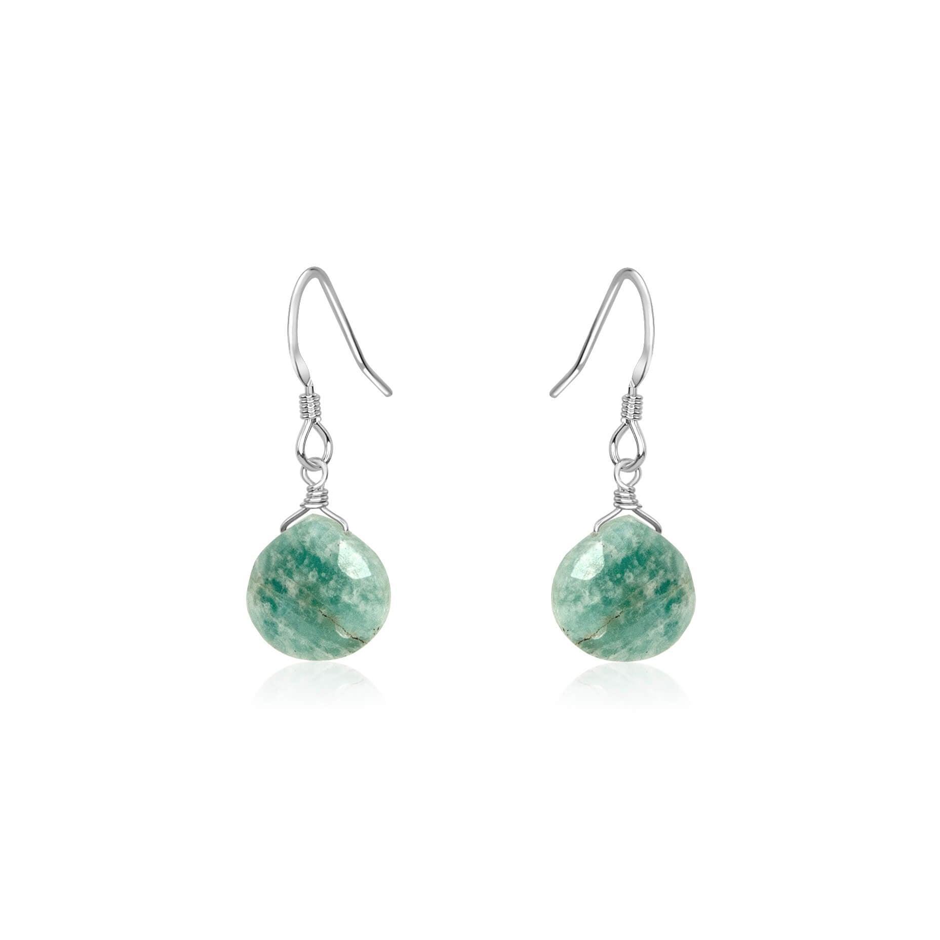 Amazonite Gemstone Teardrop Dangle Earrings - Amazonite Gemstone Teardrop Dangle Earrings - Sterling Silver - Luna Tide Handmade Crystal Jewellery