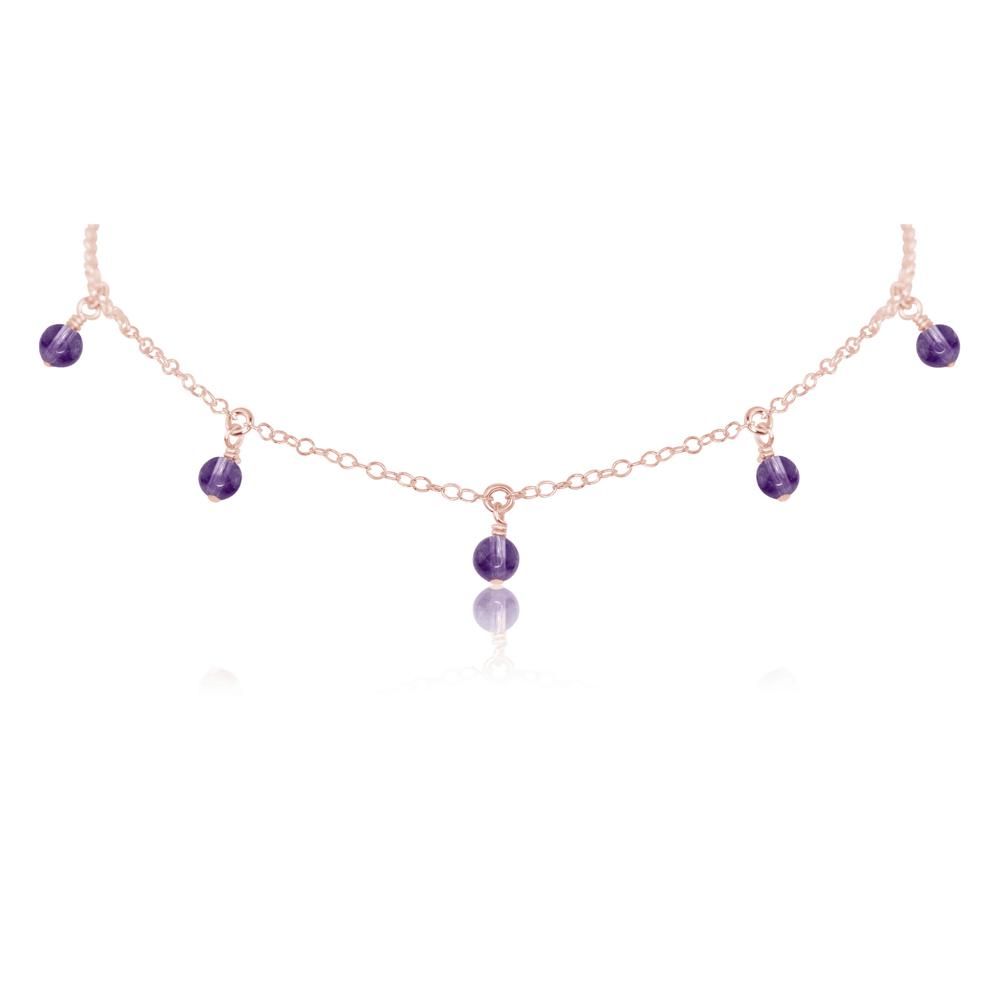 Amethyst Bead Drop Choker - Amethyst Bead Drop Choker - 14k Rose Gold Fill - Luna Tide Handmade Crystal Jewellery