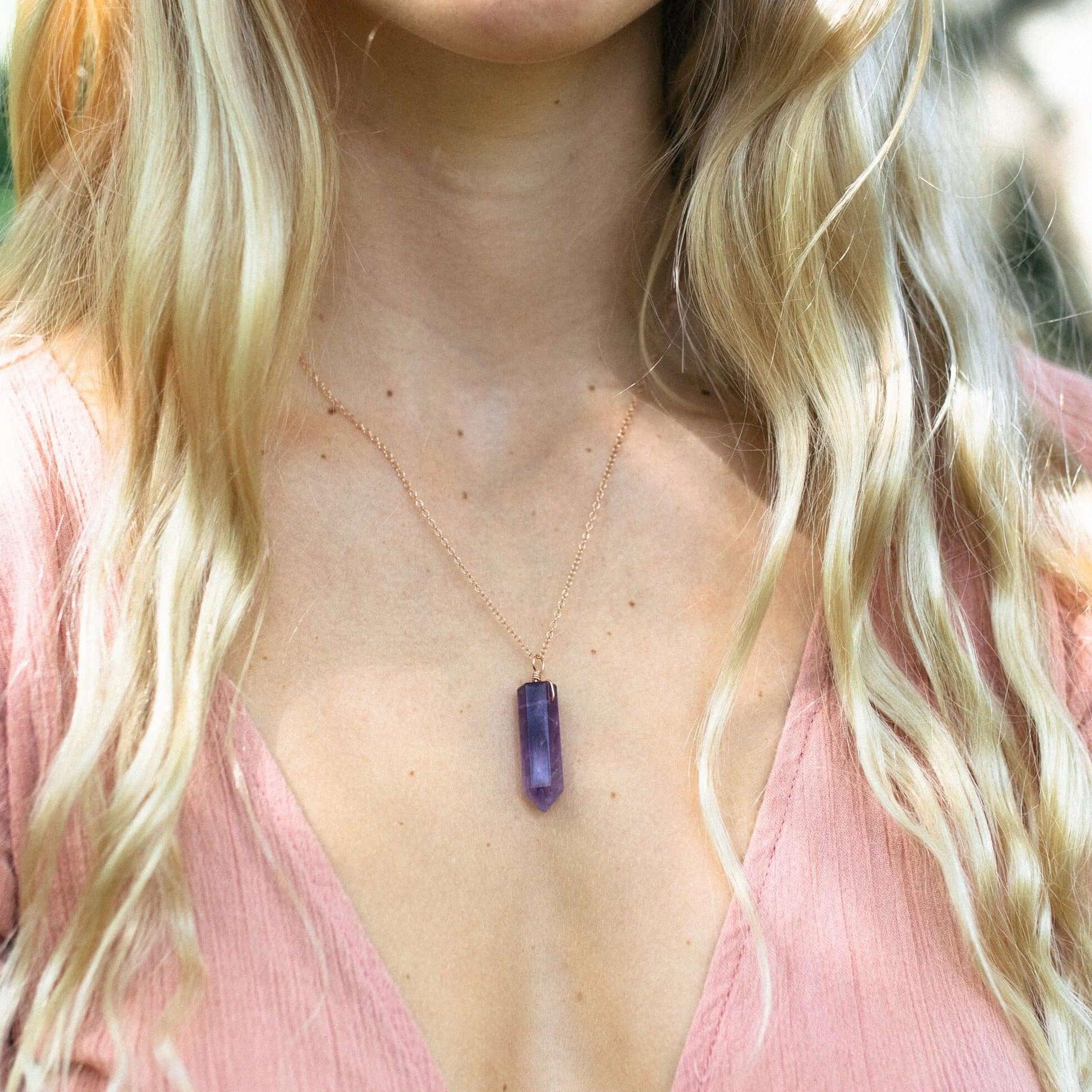 Amethyst Crystal Generator Point Pendant Necklace - Amethyst Crystal Generator Point Pendant Necklace - Sterling Silver / Cable - Luna Tide Handmade Crystal Jewellery