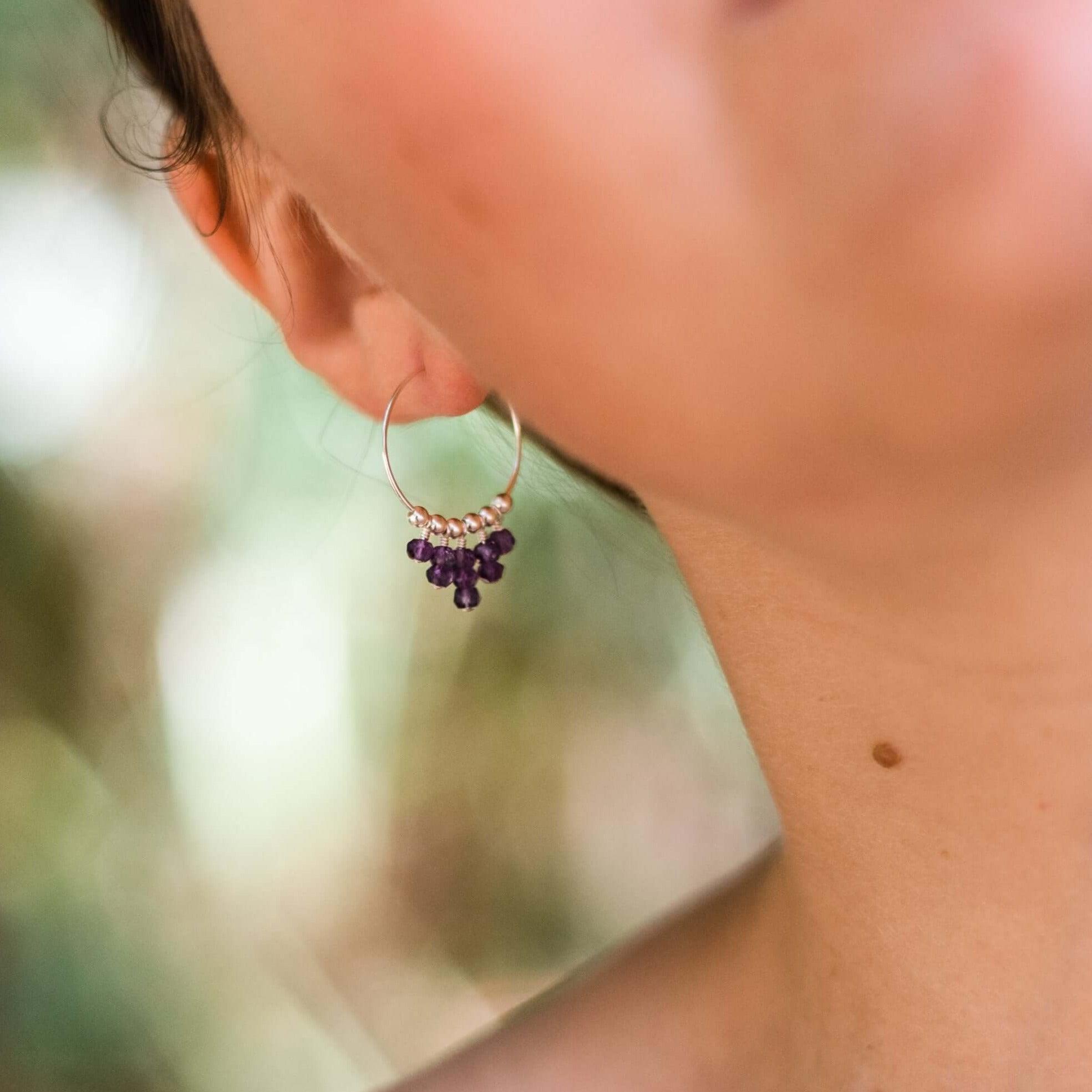 Amethyst Statement Hoop Earrings - Amethyst Statement Hoop Earrings - Sterling Silver - Luna Tide Handmade Crystal Jewellery