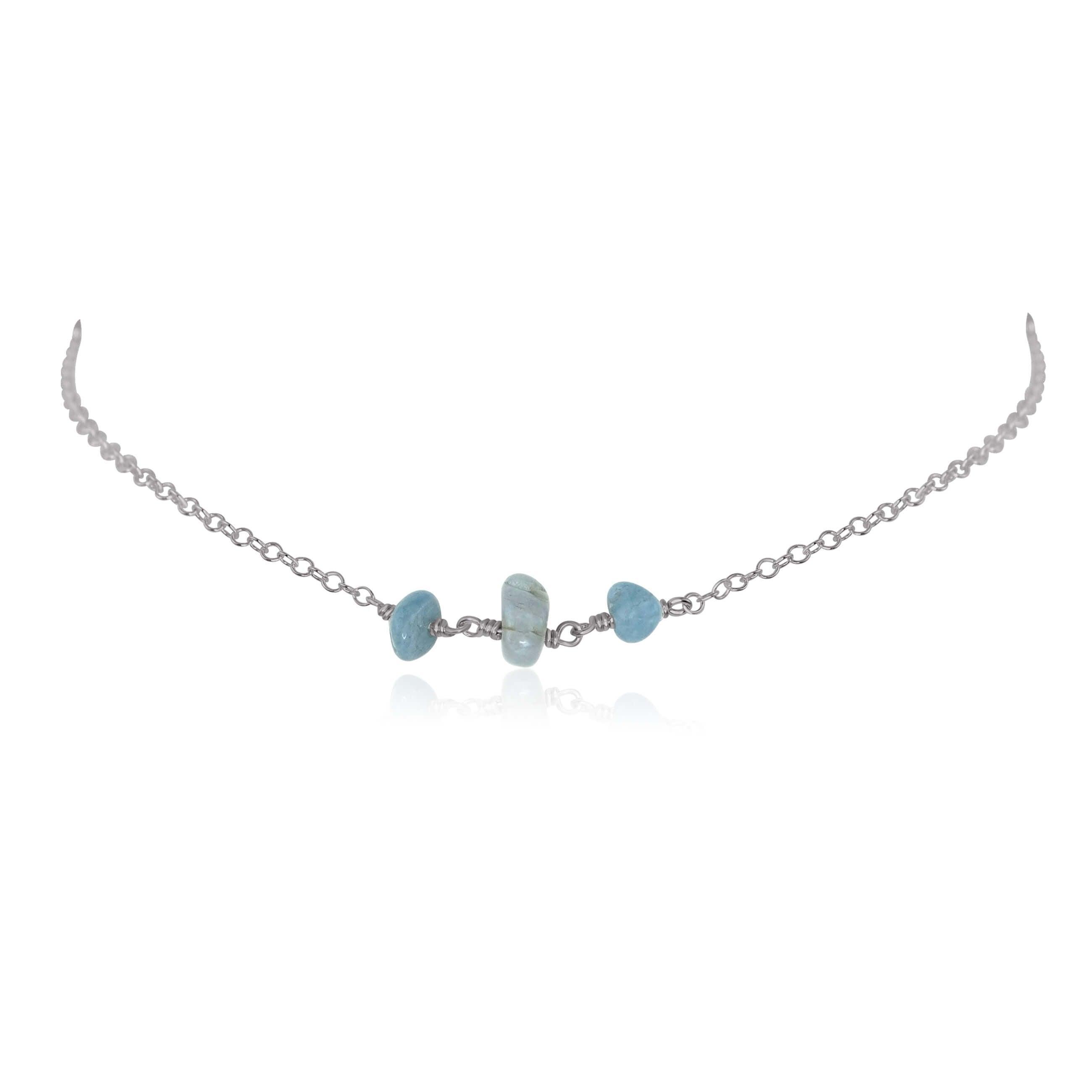 Aquamarine Beaded Chain Choker Necklace - Aquamarine Beaded Chain Choker Necklace - Stainless Steel - Luna Tide Handmade Crystal Jewellery
