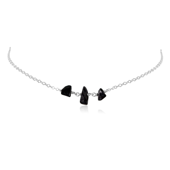 Black Onyx Beaded Chain Choker Necklace - Black Onyx Beaded Chain Choker Necklace - Sterling Silver - Luna Tide Handmade Crystal Jewellery