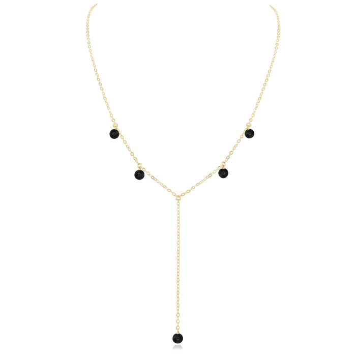 Black Onyx Boho Lariat Necklace - Black Onyx Boho Lariat Necklace - 14k Gold Fill - Luna Tide Handmade Crystal Jewellery