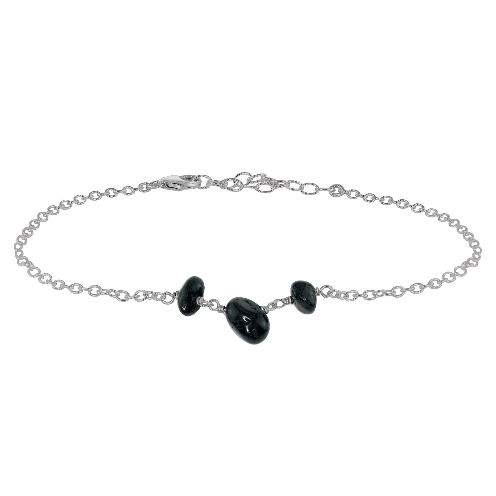 Black Tourmaline Beaded Chain Anklet - Black Tourmaline Beaded Chain Anklet - Stainless Steel - Luna Tide Handmade Crystal Jewellery