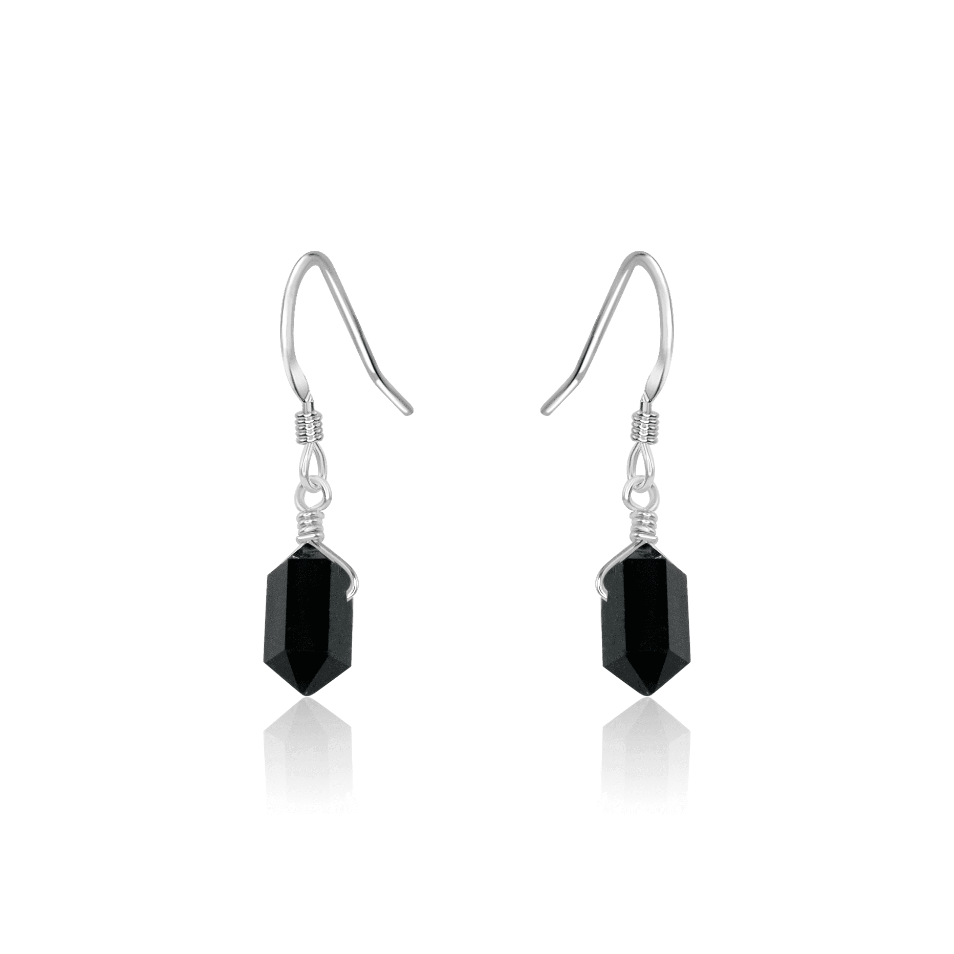 Black Tourmaline Mini Double Terminated Crystal Point Dangle Drop Earrings - Black Tourmaline Mini Double Terminated Crystal Point Dangle Drop Earrings - Sterling Silver - Luna Tide Handmade Crystal Jewellery