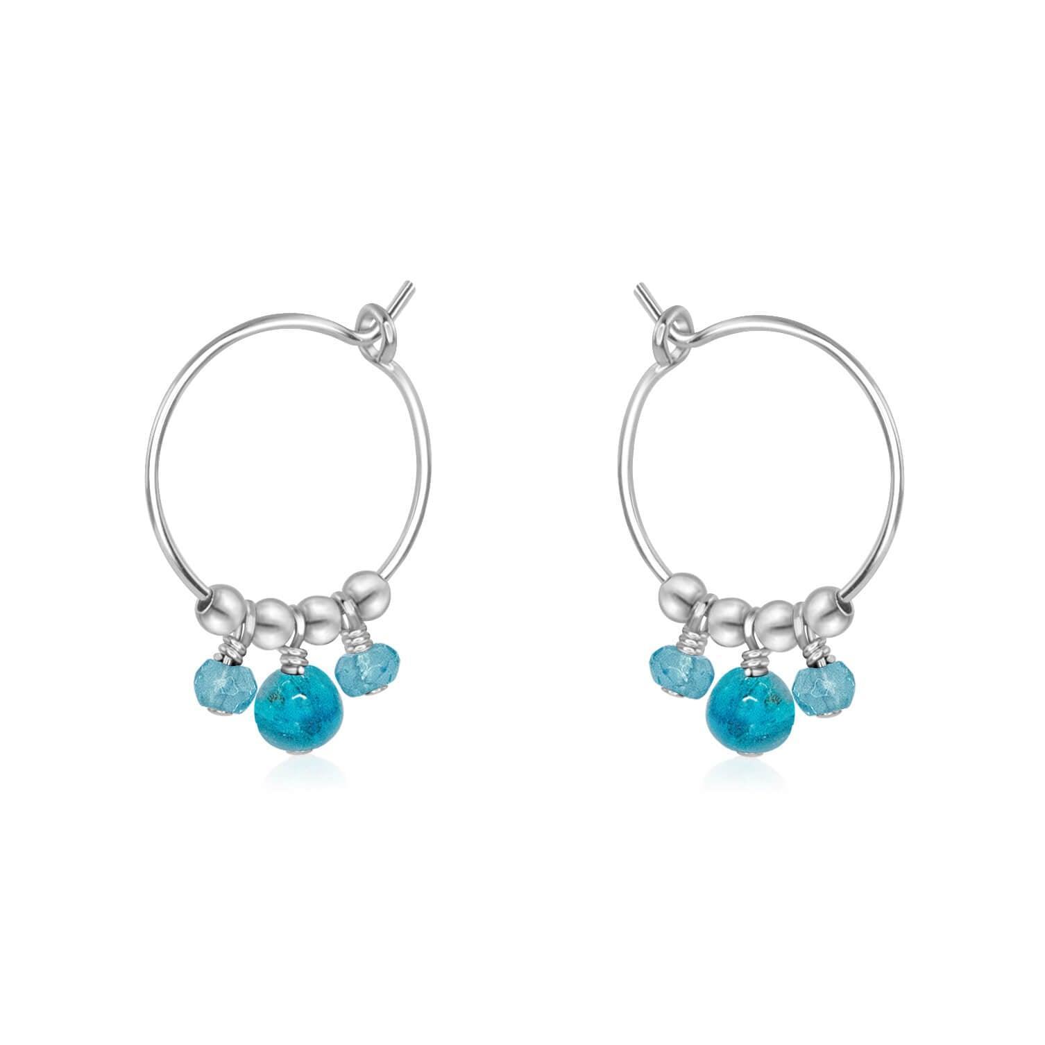 Blue Apatite Gemstone Bead Drop Hoop Earrings - Blue Apatite Gemstone Bead Drop Hoop Earrings - Sterling Silver - Luna Tide Handmade Crystal Jewellery