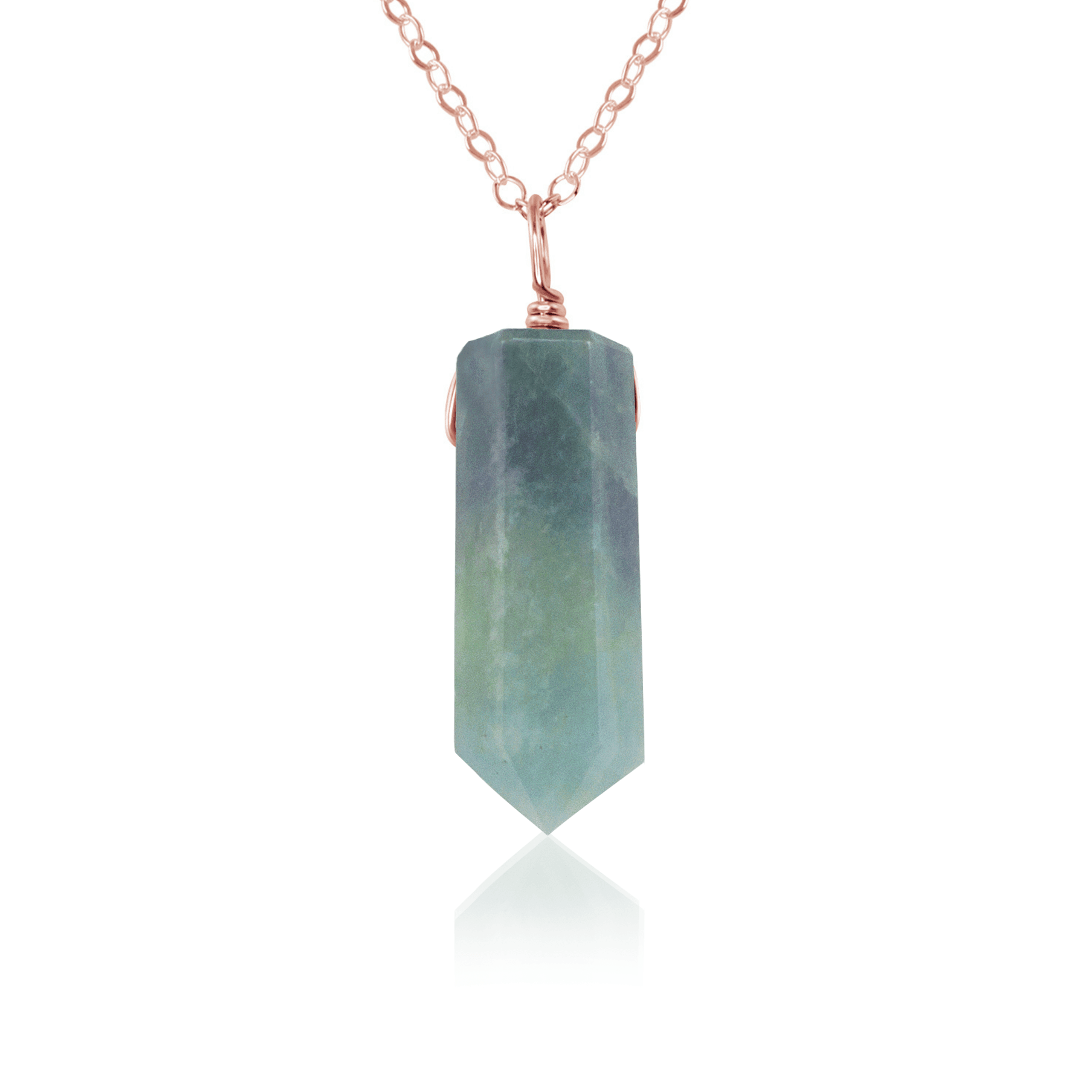 Blue Aquamarine Crystal Generator Point Pendant Necklace - Blue Aquamarine Crystal Generator Point Pendant Necklace - 14k Rose Gold Fill / Cable - Luna Tide Handmade Crystal Jewellery