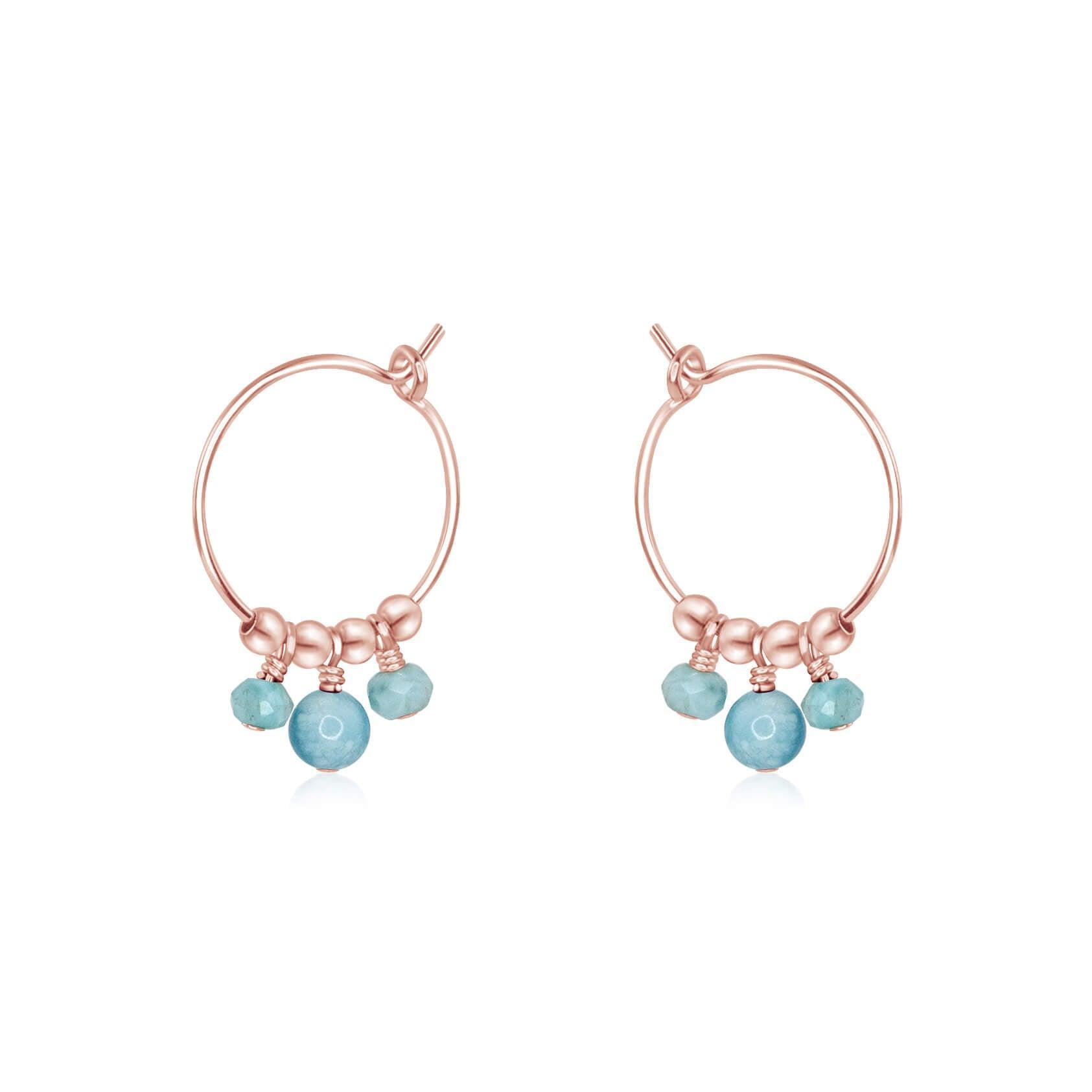 Blue Larimar Gemstone Bead Drop Hoop Earrings - Blue Larimar Gemstone Bead Drop Hoop Earrings - 14k Rose Gold Fill - Luna Tide Handmade Crystal Jewellery