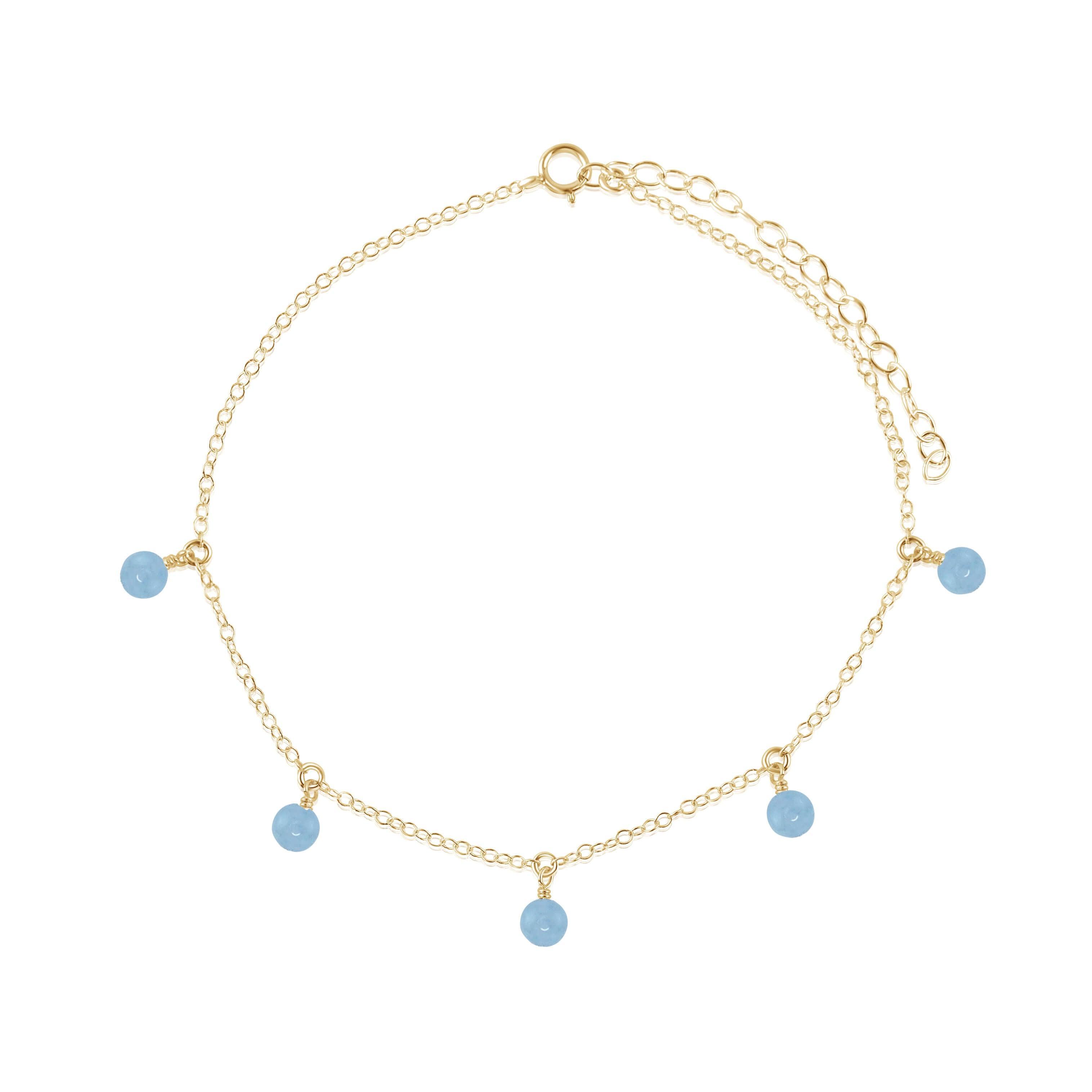 Boho Aquamarine Bead Drop Anklet - Boho Aquamarine Bead Drop Anklet - 14k Gold Fill - Luna Tide Handmade Crystal Jewellery