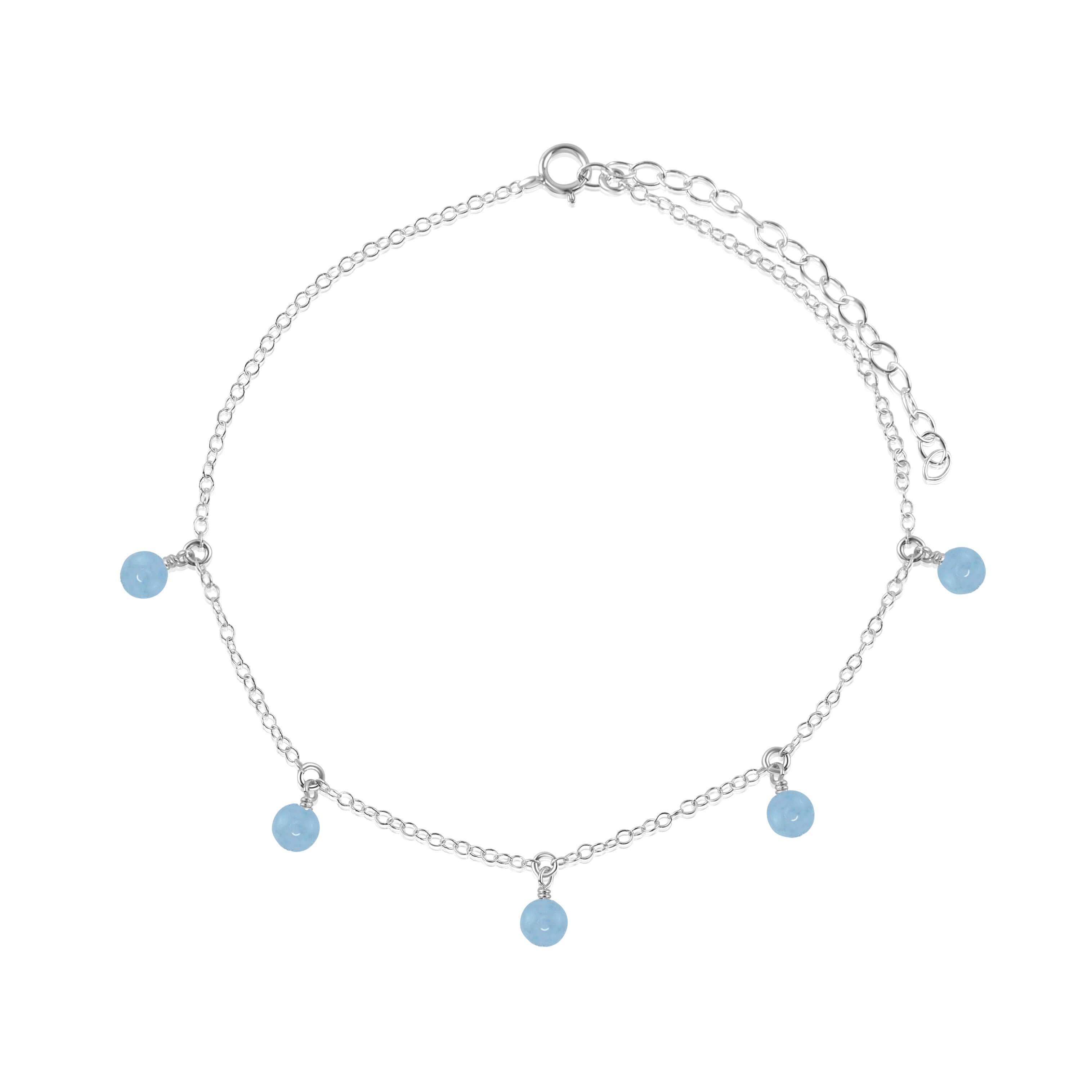 Boho Aquamarine Bead Drop Anklet - Boho Aquamarine Bead Drop Anklet - Sterling Silver - Luna Tide Handmade Crystal Jewellery
