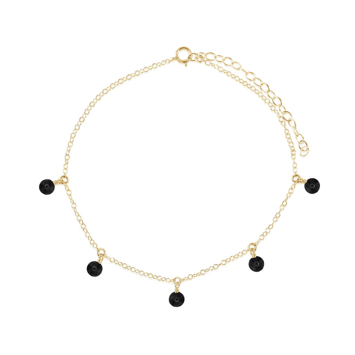 Boho Black Onyx Gemstone Bead Drop Anklet - Boho Black Onyx Gemstone Bead Drop Anklet - 14k Gold Fill - Luna Tide Handmade Crystal Jewellery