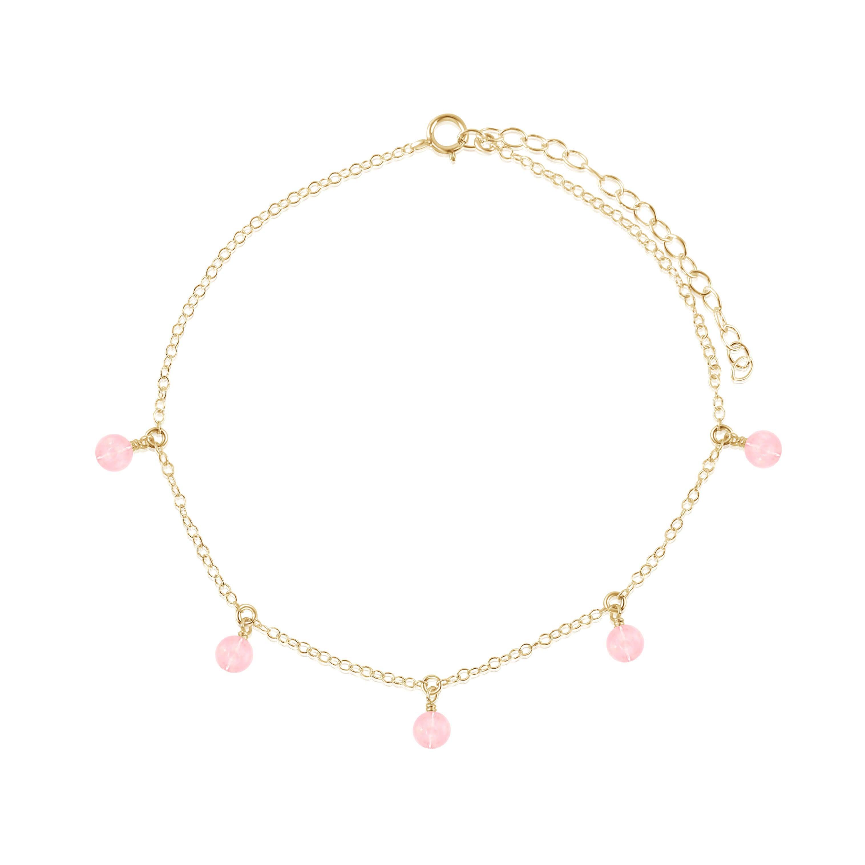 Boho Rose Quartz Bead Drop Anklet - Boho Rose Quartz Bead Drop Anklet - 14k Gold Fill - Luna Tide Handmade Crystal Jewellery