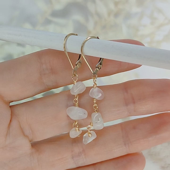 Rainbow Moonstone Crystal Beaded Chain Dangle Leverback Earrings