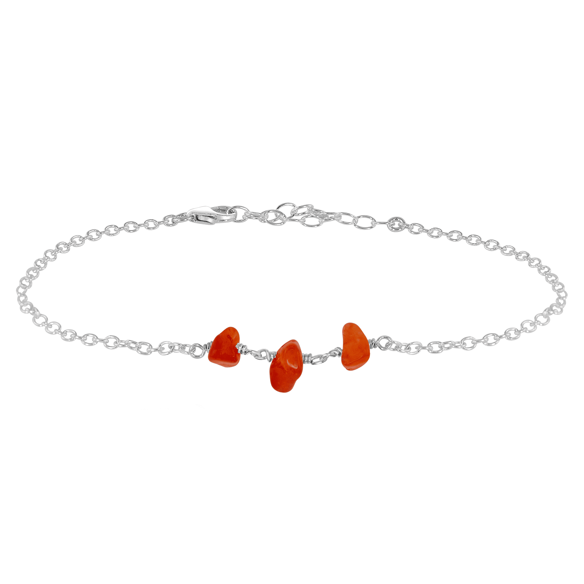 Carnelian Beaded Chain Anklet - Carnelian Beaded Chain Anklet - Sterling Silver - Luna Tide Handmade Crystal Jewellery