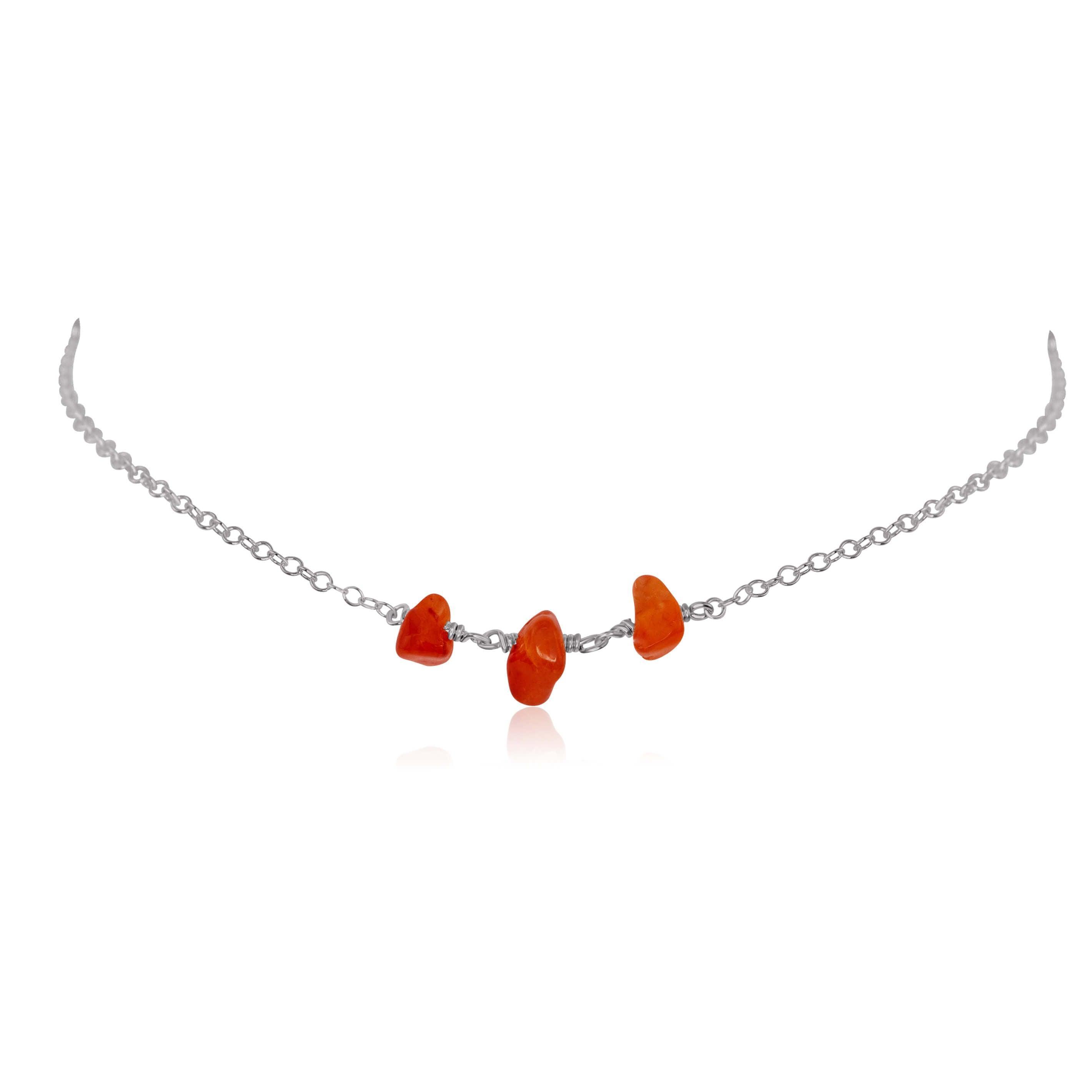 Carnelian Beaded Chain Choker Necklace - Carnelian Beaded Chain Choker Necklace - Stainless Steel - Luna Tide Handmade Crystal Jewellery
