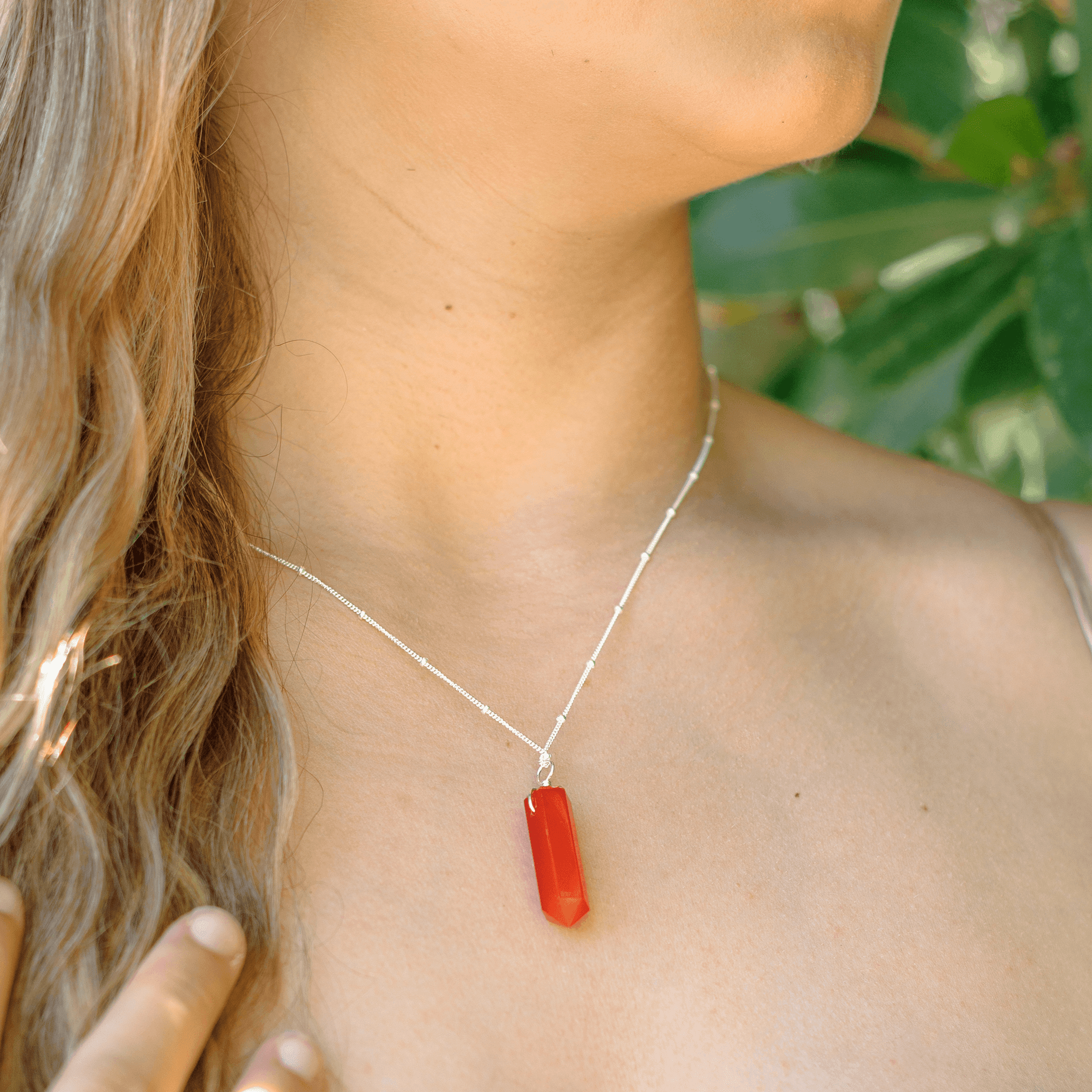 Carnelian Crystal Generator Point Pendant Necklace - Carnelian Crystal Generator Point Pendant Necklace - 14k Gold Fill / Cable - Luna Tide Handmade Crystal Jewellery
