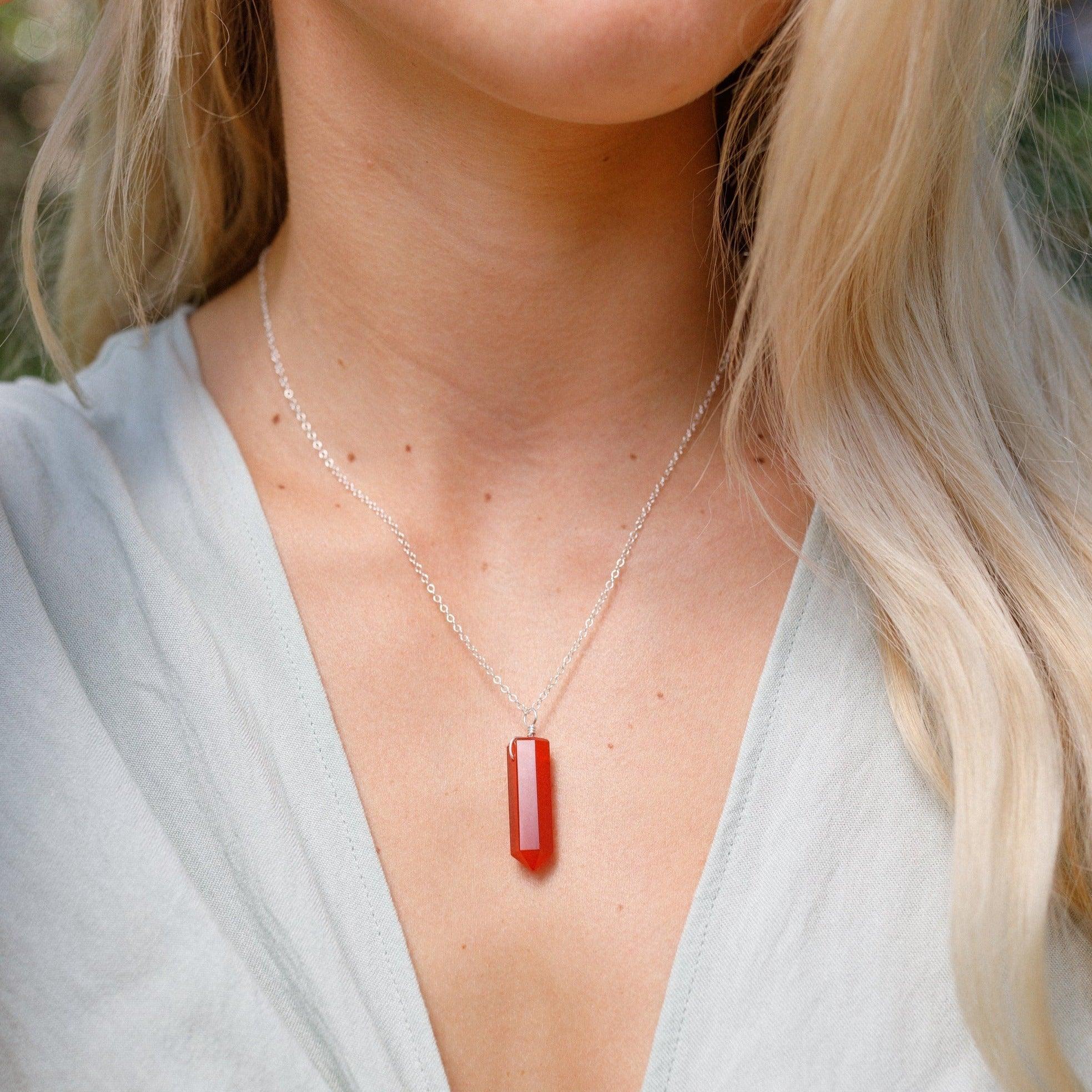 Carnelian Gemstone Generator Tower Point Pendant Necklace - Carnelian Gemstone Generator Tower Point Pendant Necklace - Sterling Silver / Satellite - Luna Tide Handmade Crystal Jewellery