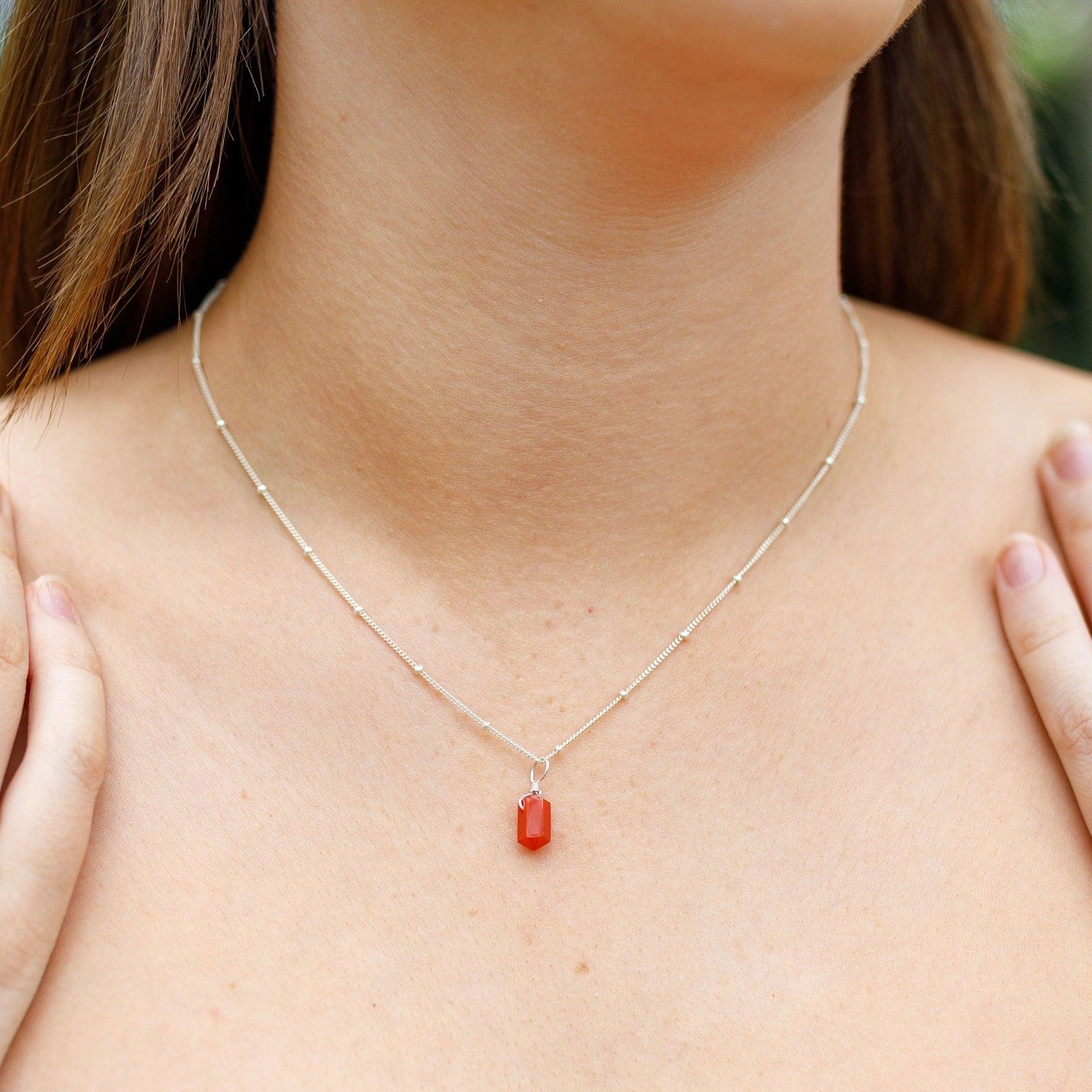 Carnelian Mini Double Terminated Crystal Point Pendant Necklace - Carnelian Mini Double Terminated Crystal Point Pendant Necklace - 14k Gold Fill / Cable - Luna Tide Handmade Crystal Jewellery
