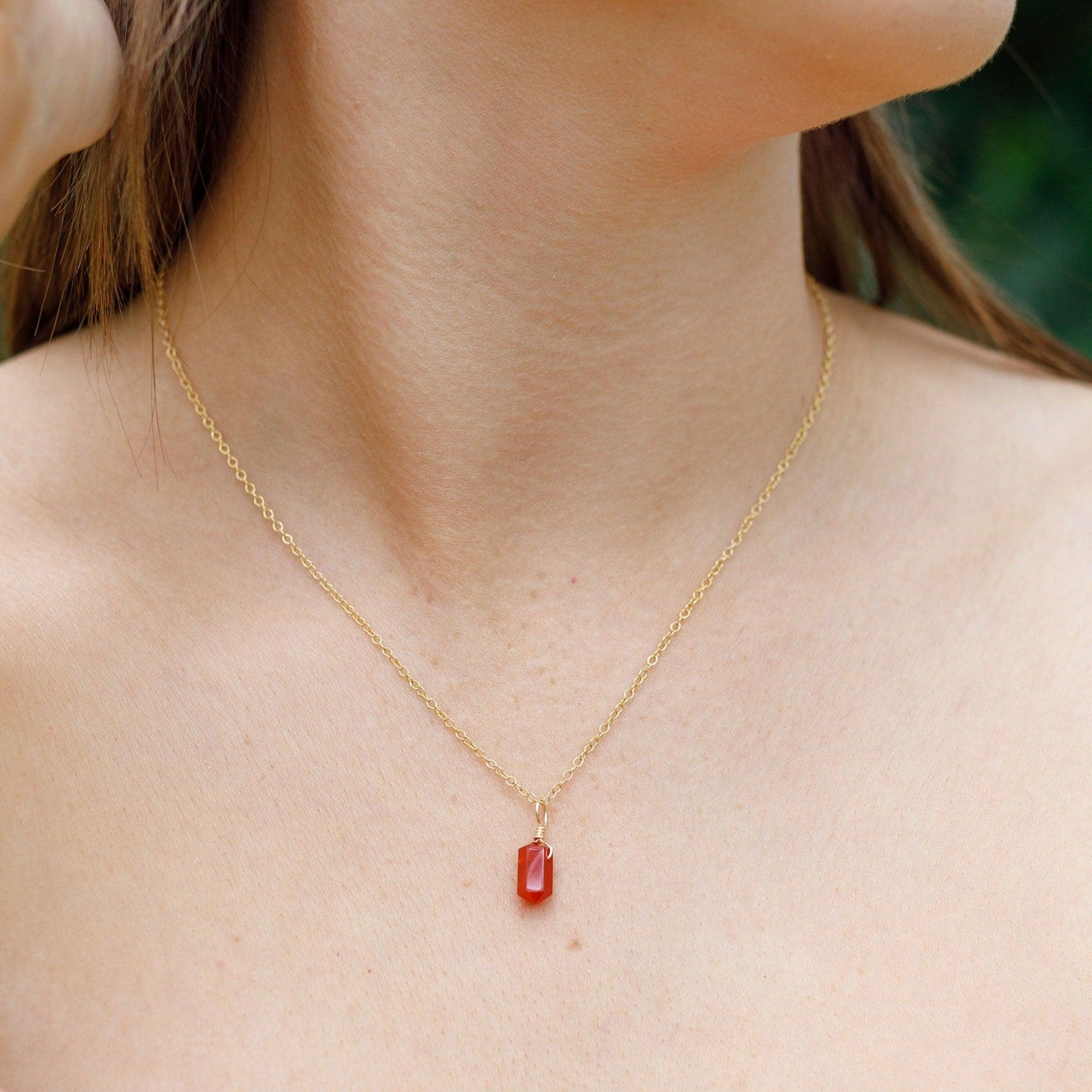 Carnelian Mini Double Terminated Crystal Point Pendant Necklace - Carnelian Mini Double Terminated Crystal Point Pendant Necklace - 14k Gold Fill / Cable - Luna Tide Handmade Crystal Jewellery